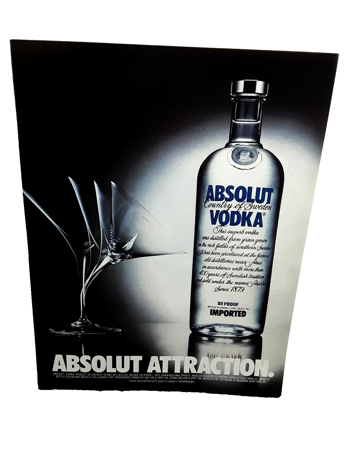 Vintage 1996 Absolut Vodka Ad Absolut Attraction Martini Glass Print Ad