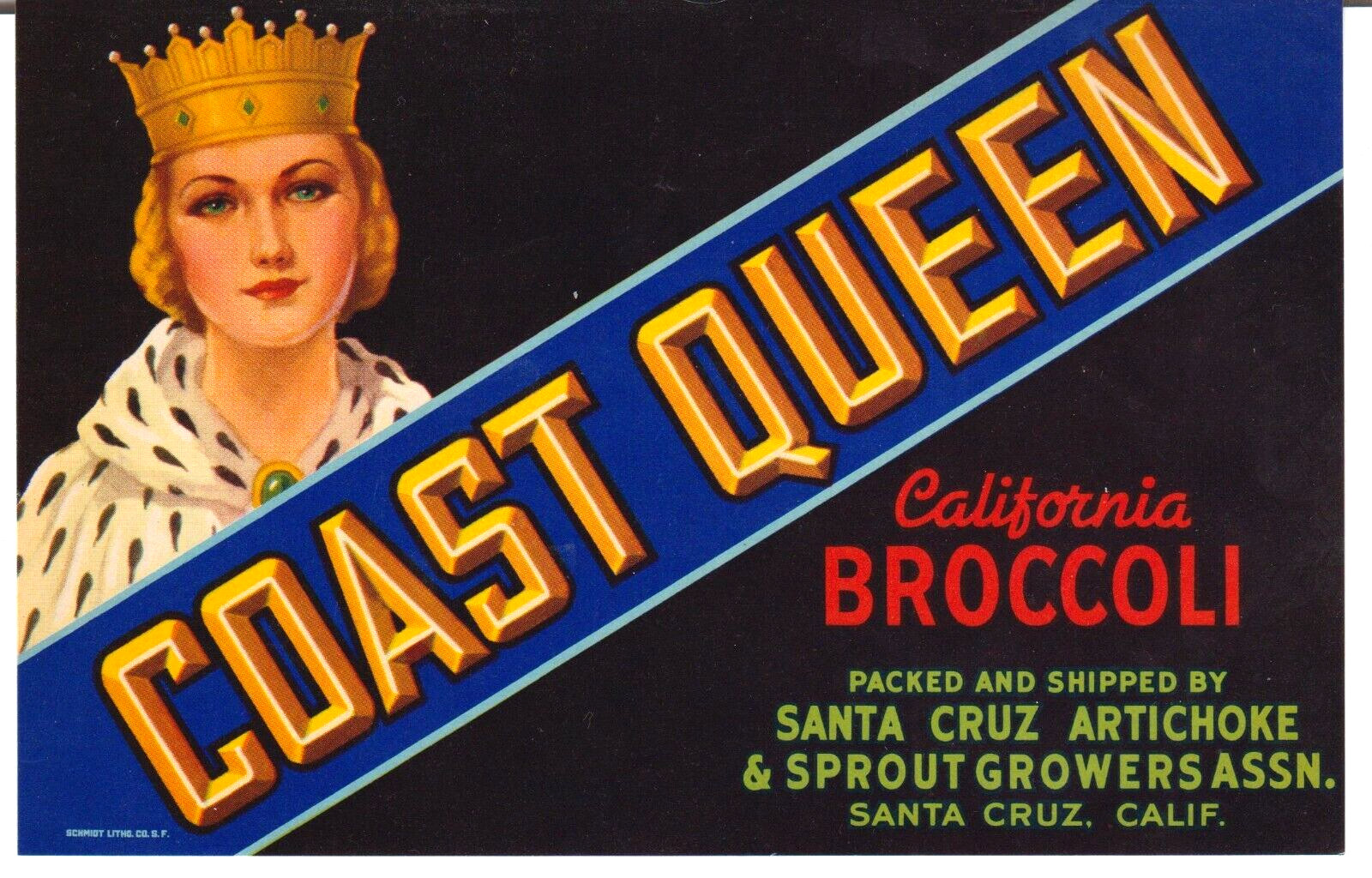 Vintage Crate Label COAST QUEEN California Broccoli 4 5/8″ x 7″