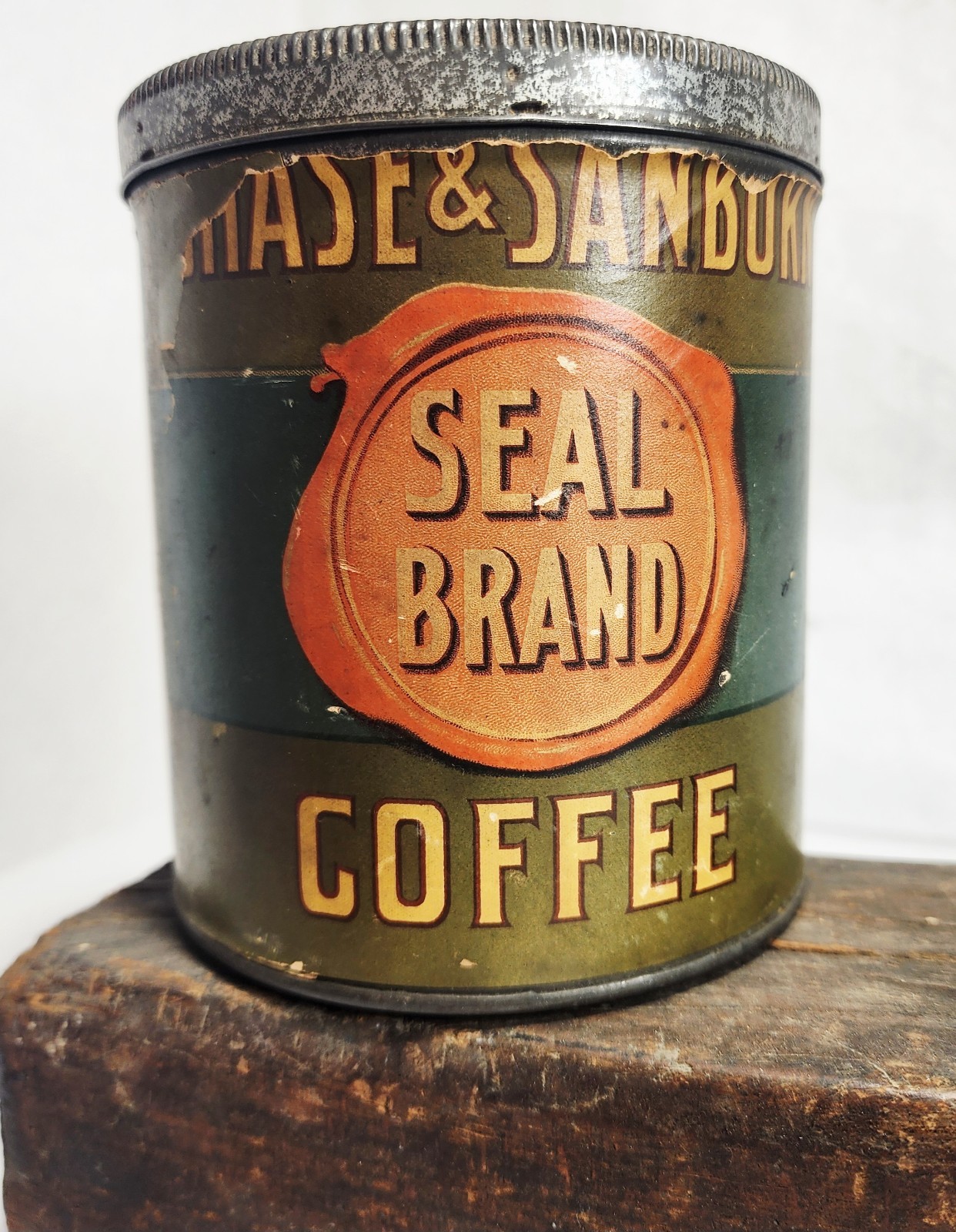 Seal Brand Coffee Tin with Lid Paper Label 1LB Chase & Sanborn Antique