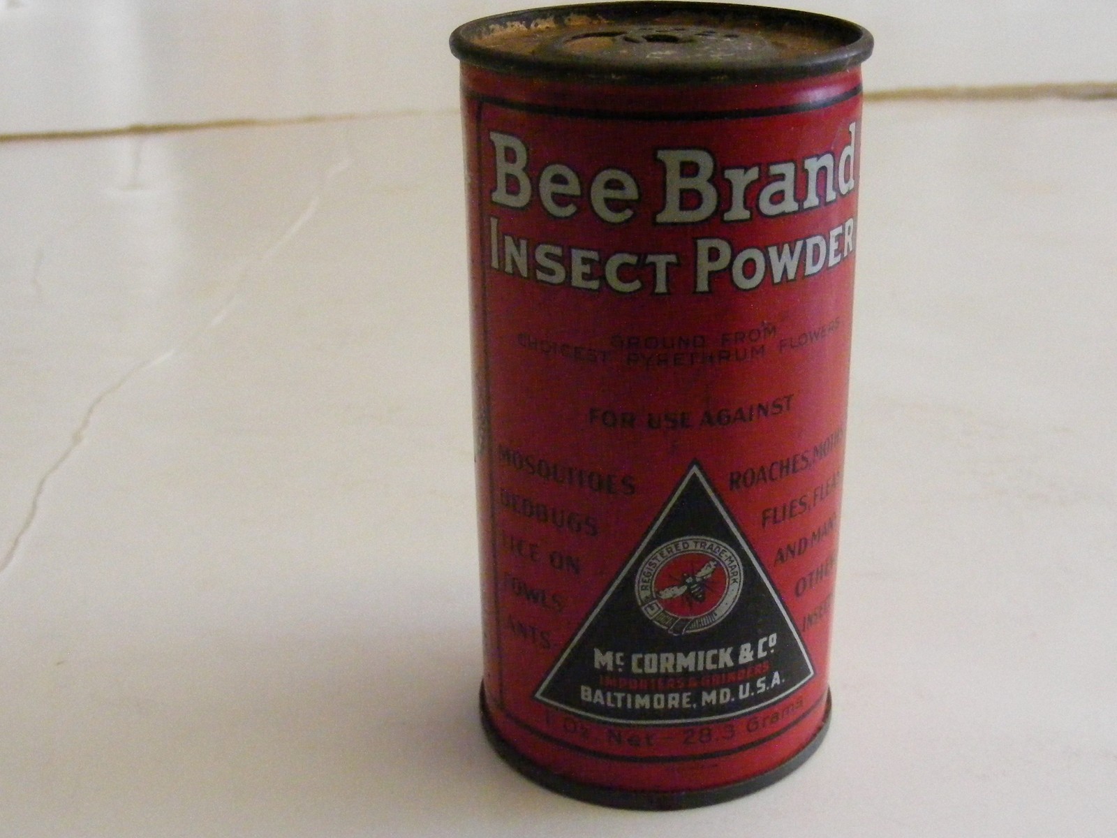 VINTAGE McCORMICK & CO BEE BRAND INSECT POWDER 1 OZ TIN BALTIMORE MD EMPTY CAN