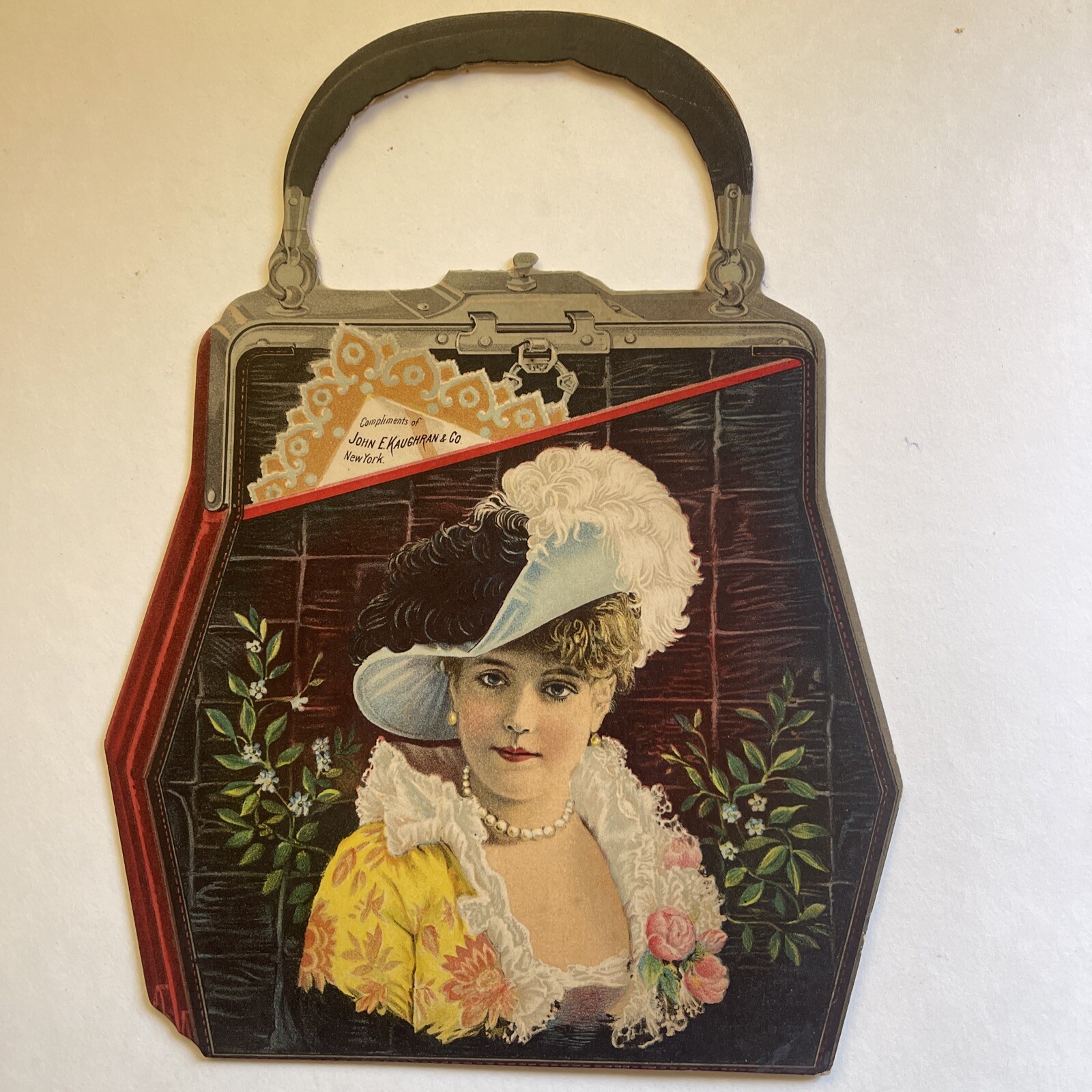 1883 Spring & Summer John E Kaughran & Co Trade Card Die Cut Purse
