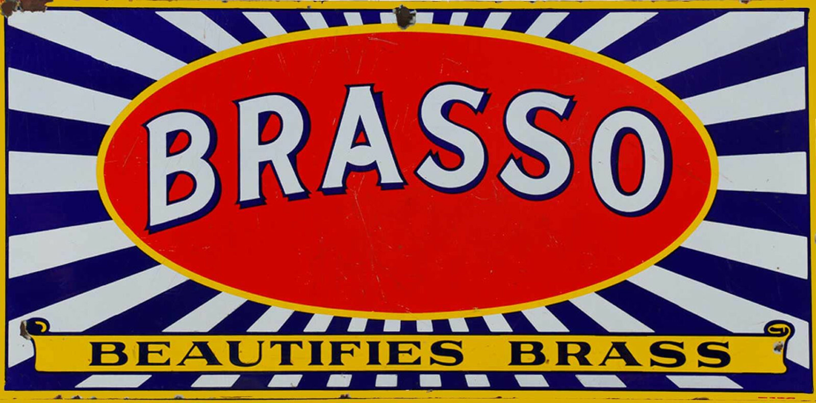 BRASSO BEAUTIFIES BRASS CLEANER 24″ HEAVY DUTY USA MADE METAL ADVERTISING SIGN