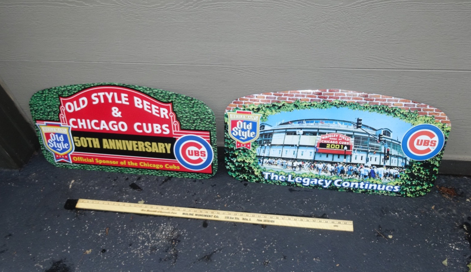 2 VINTAGE ORIGINAL WRIGLEY FIELD CHICAGO CUBS BASEBALL OLD STYLE BEER METAL SIGN