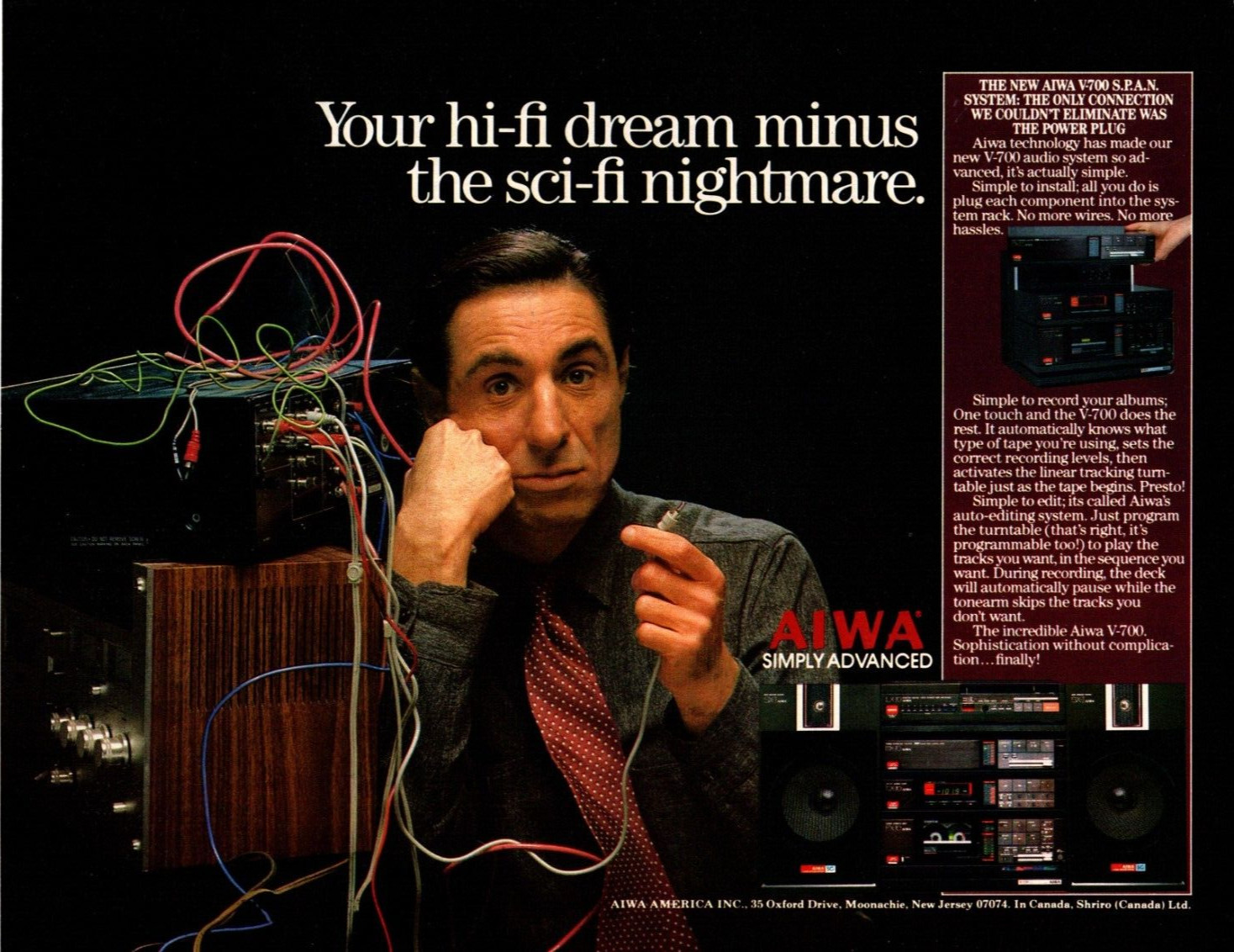 1983 AIWA V-700 S.P.A.N. STEREO COMPONENT PRINT AD, 80s CASSETTE DECK, PRINT AD