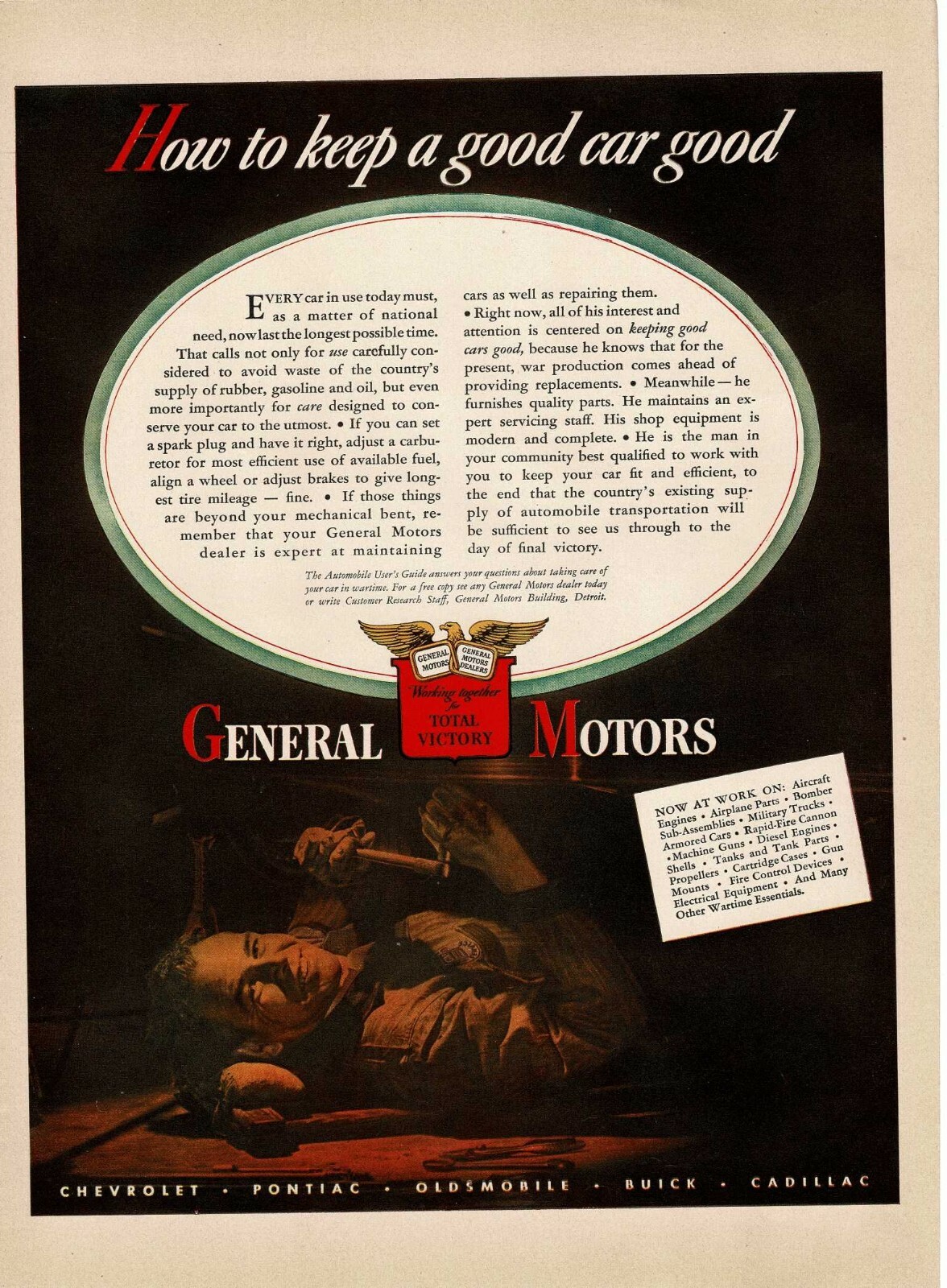 1942 GM GENERAL MOTORS WW2 Patriotic Ad Vintage Print Ad