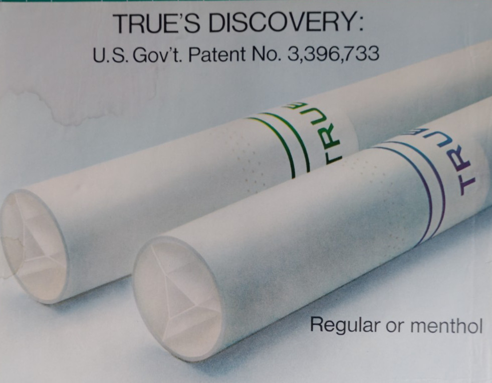 Vintage Retro 1970’s Ad True Cigarettes Patented Tar & Nicotine Reduction System