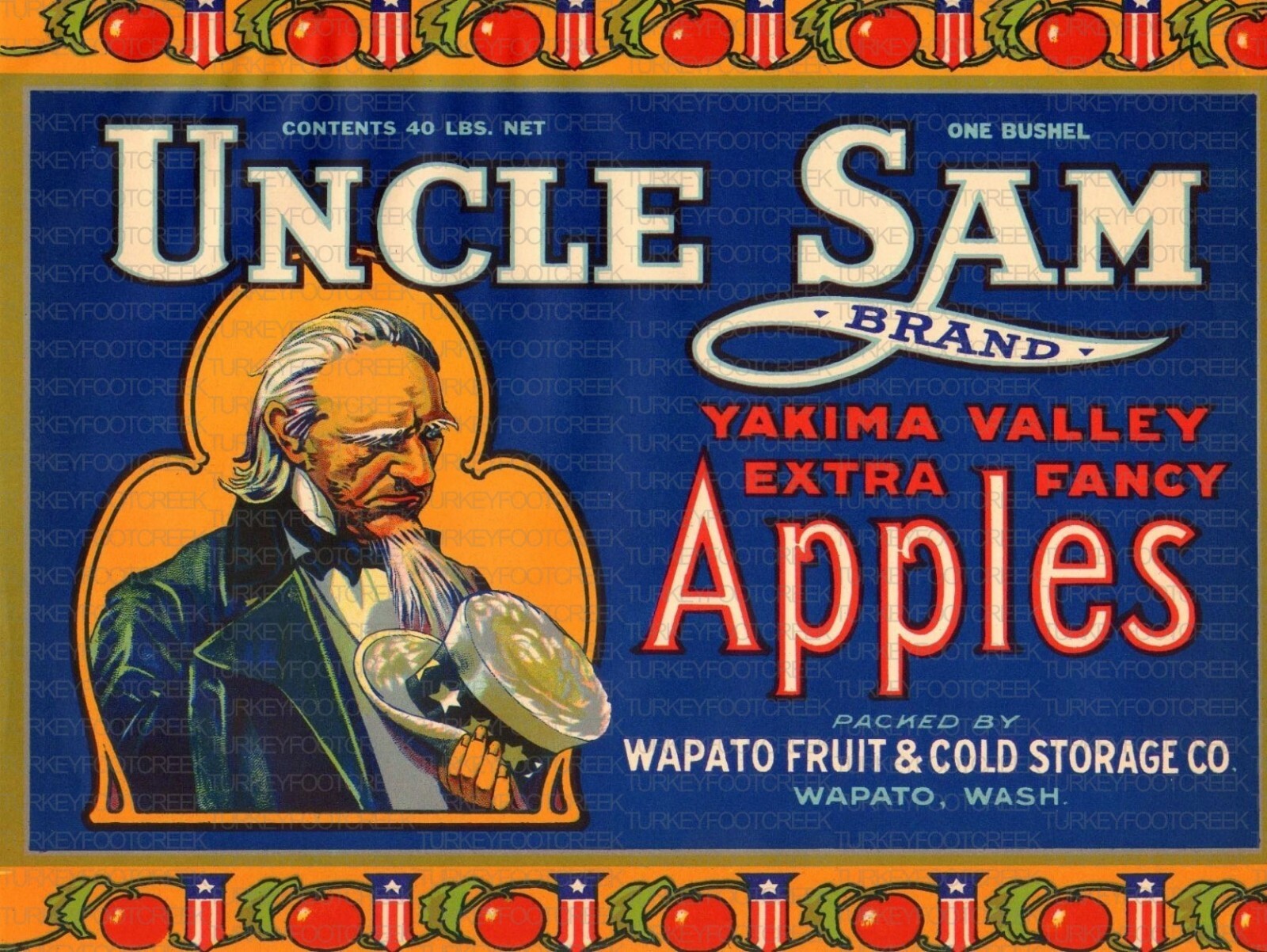 Uncle Sam Brand Washington Fruit Label 9″ x 12″ Metal Sign
