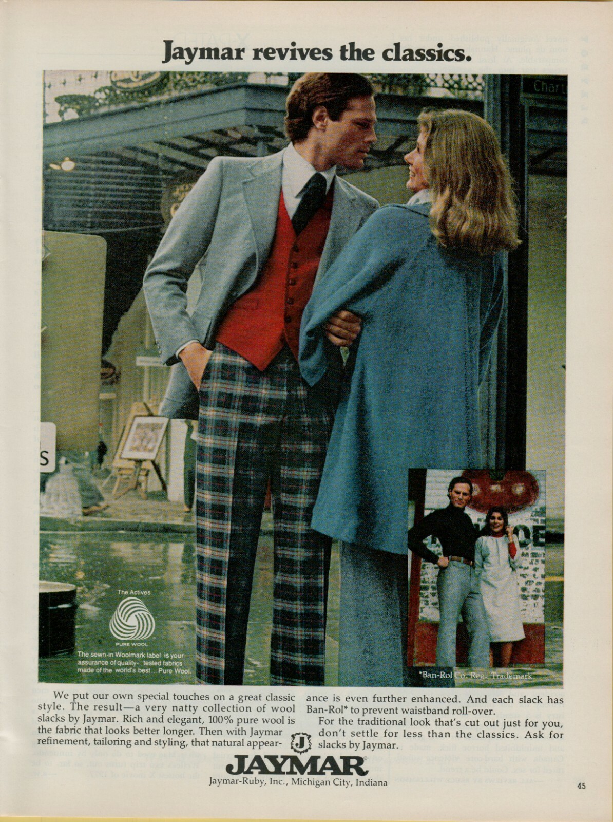 1977 Jaymar Wool Slacks Traditional Look Classic Style Plaid Vintage Print Ad