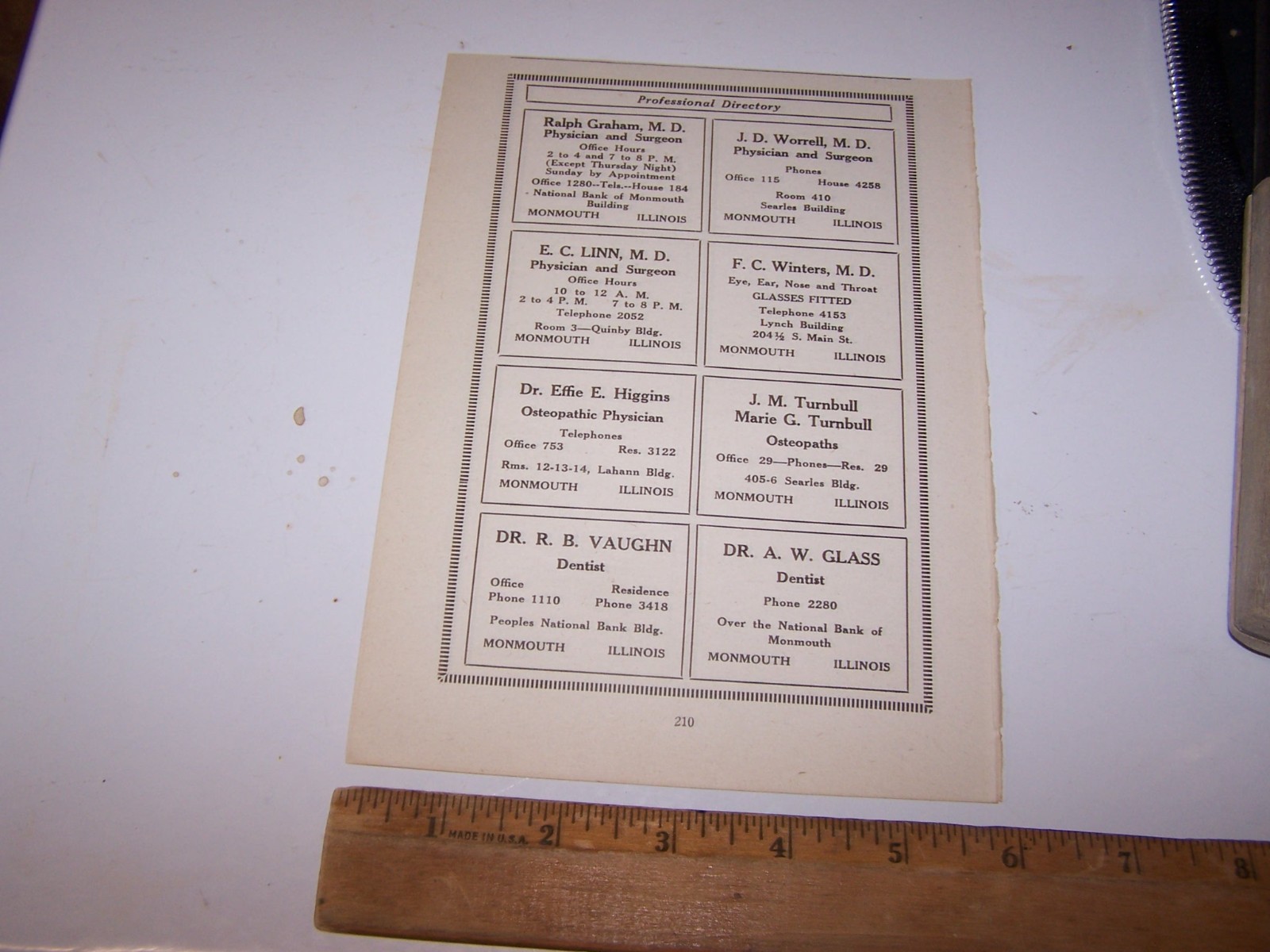 1918 Attorney Dentist Physician Directory – Paper Ad OQUAWKA MONMOUTH ILLINOIS