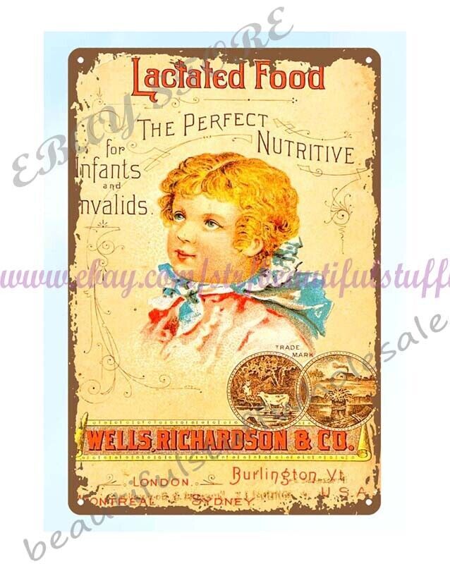 home metal art 1890s BURLINGTON VERMONT Wells Richardson metal tin sign