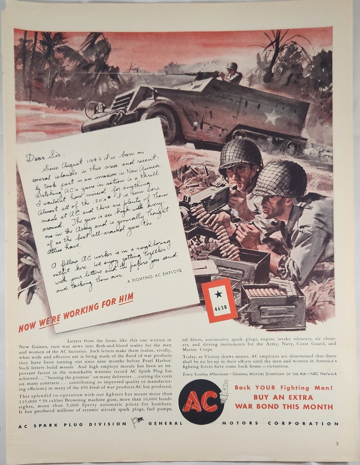 1944 AC Spark Plugs Vintage Ad now were working for him