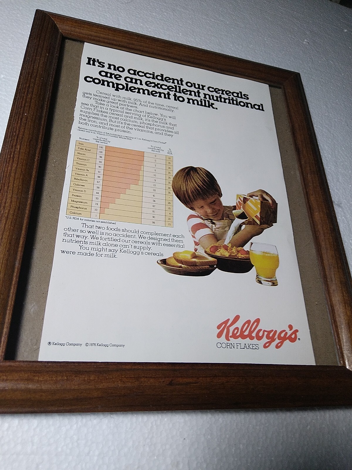 1970s Print Ad Kellog’s Corn Flakes vntg 8×10 frame unmatted FLIPSIDE Aer Lingus