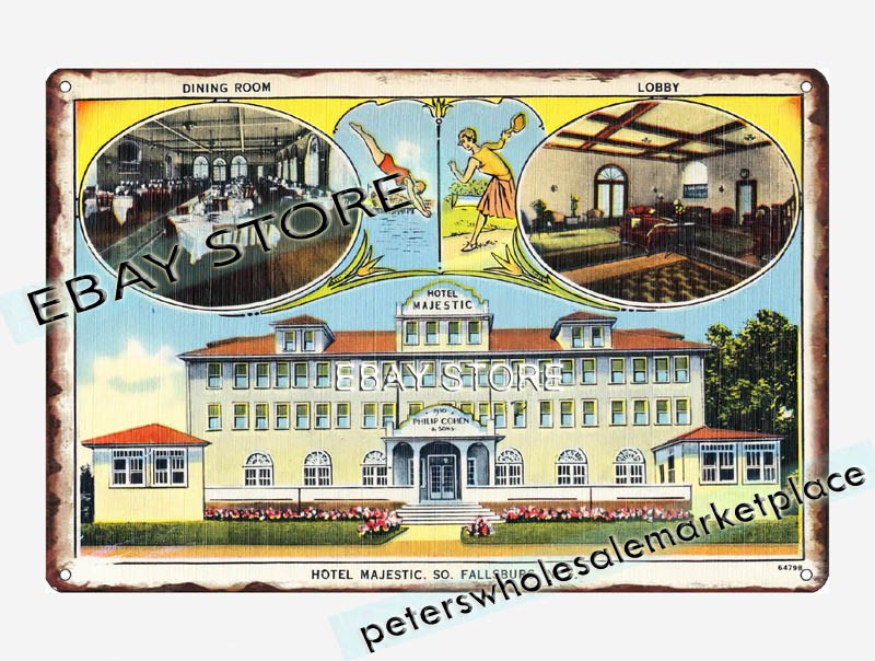 1930-45 Hotel Majestic, So. Fallsburg, New York tin sign plaque unframed prints