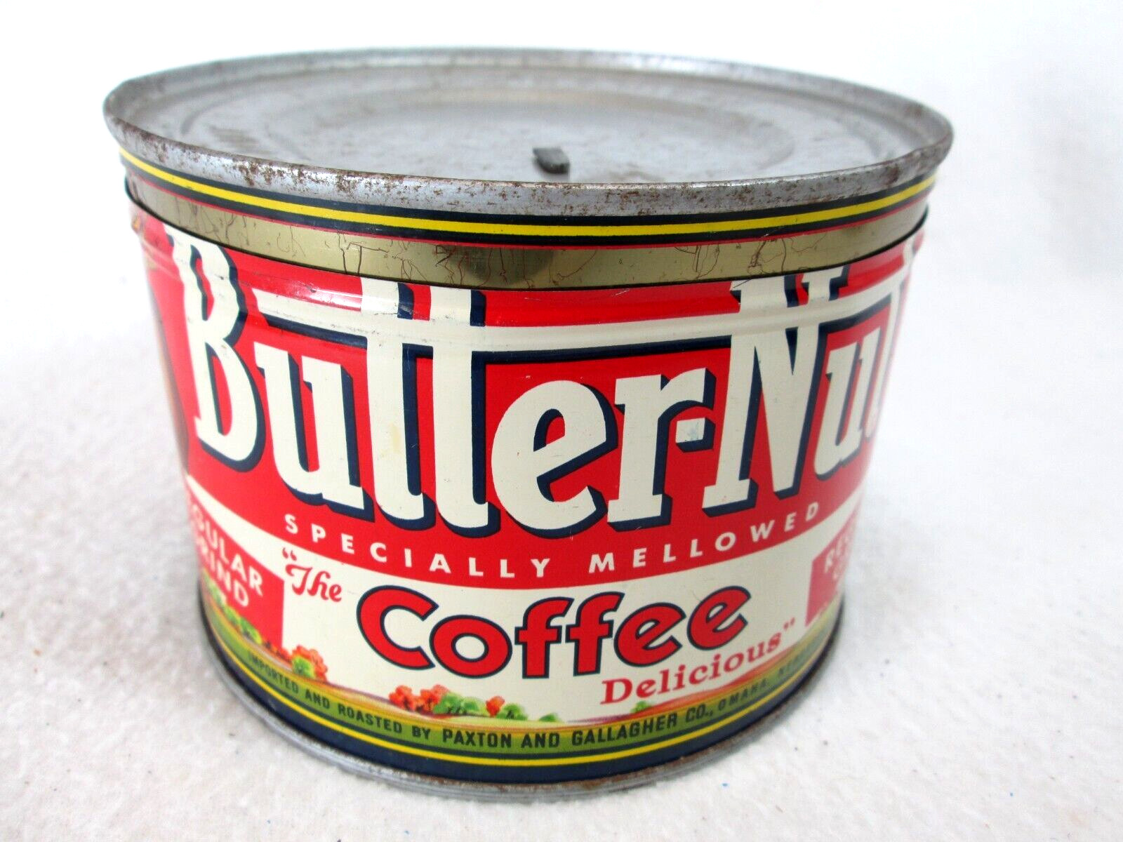 Vintage 1960’s Butter-Nut Coffee empty one pound metal can