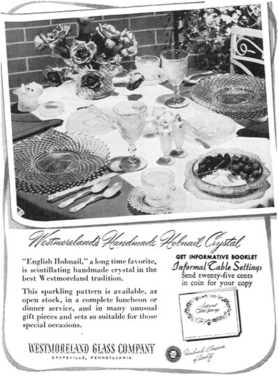 Westmoreland Handmade English Hobnail Crystal Plate Salt Pepper 1951 Magazine Ad