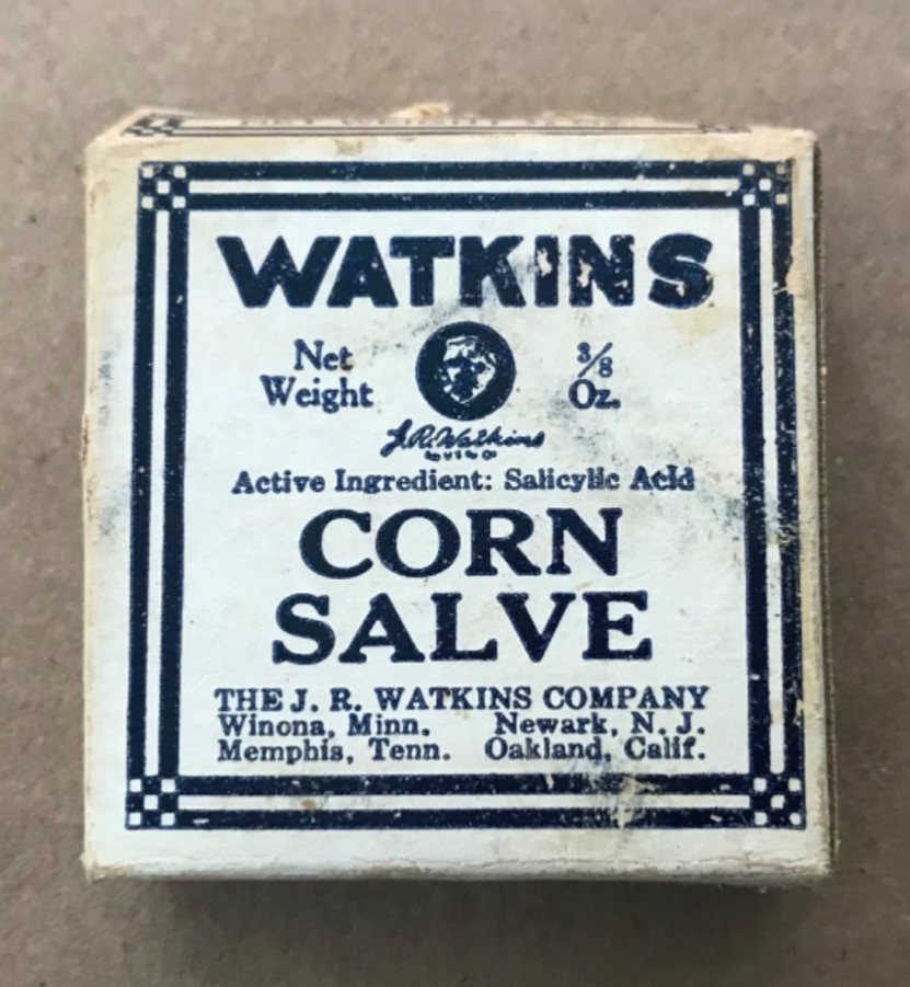Vintage Watkins Corn Salve Medicine Ointment Tin in orig box 1920s-1930s