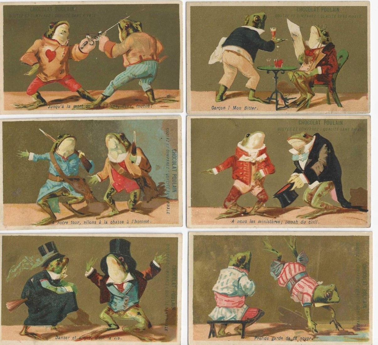 1880s Anthropomorphic Frog Family miscellaneous scenes Unique Set Of 6