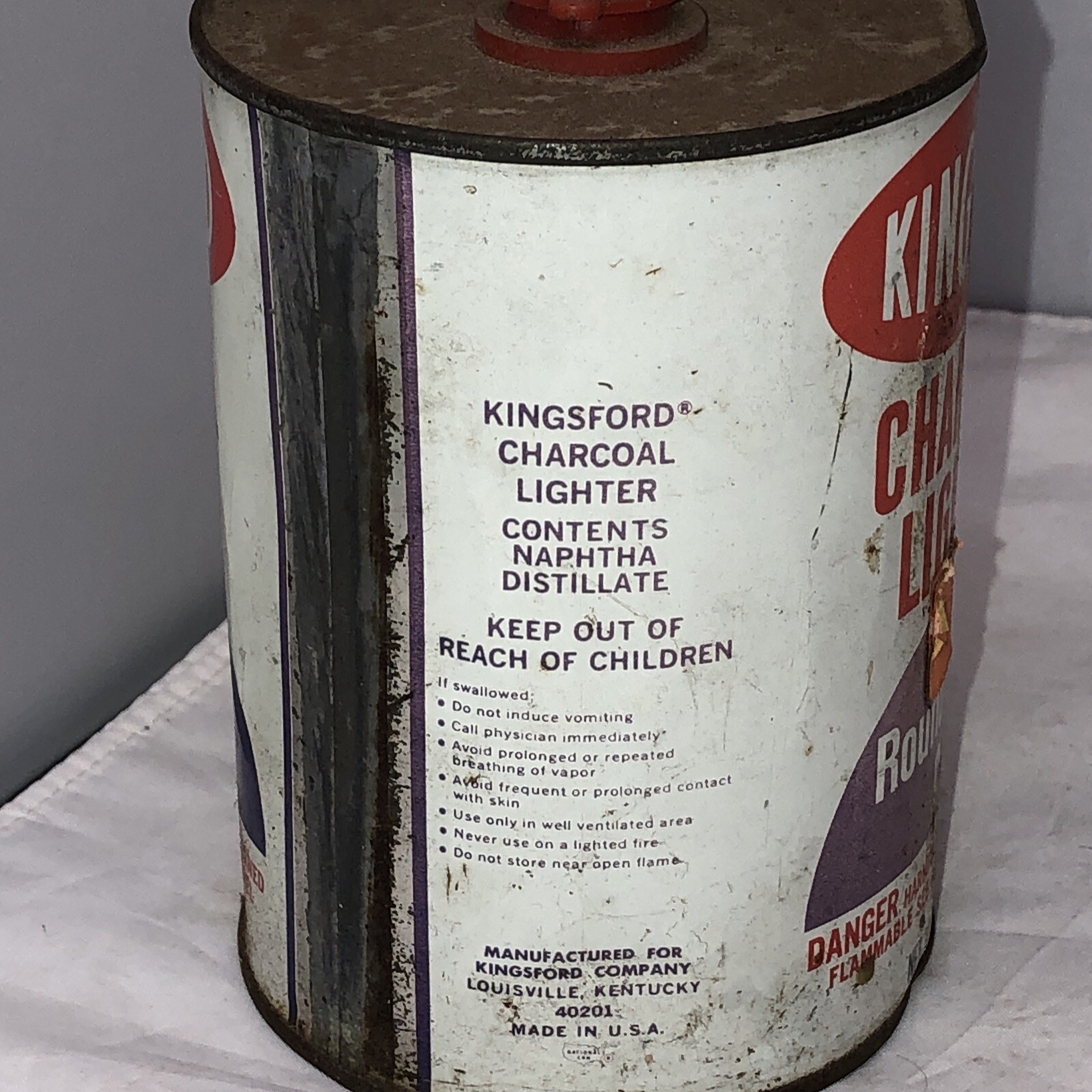 Vintage Kingsford Charcoal Lighter in New Round Squirt Can Tin Empty Rare!