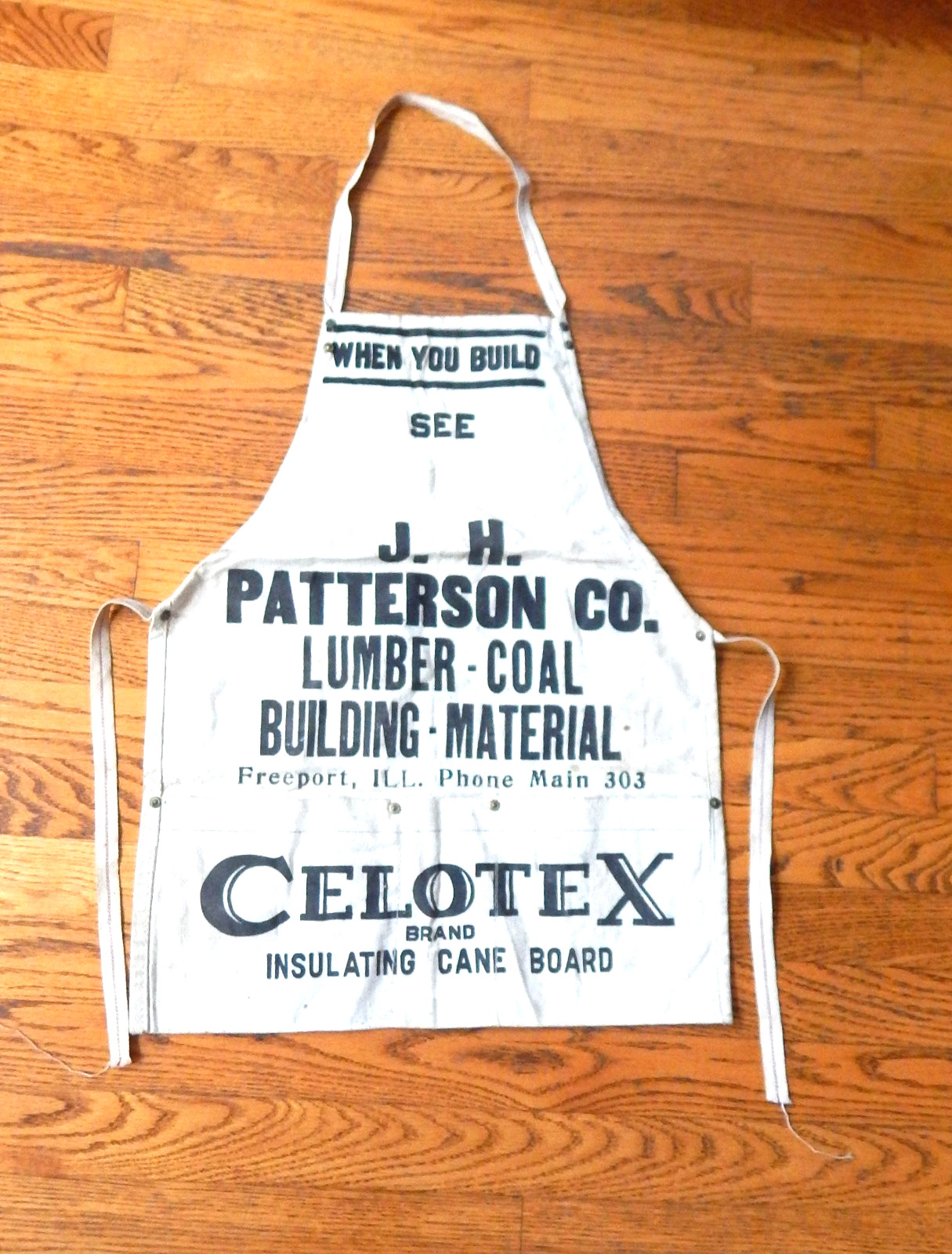 J. H. Patterson Co. Lumber Yard FREEPORT, ILL. IL. Full Hardware Apron – c. 1940