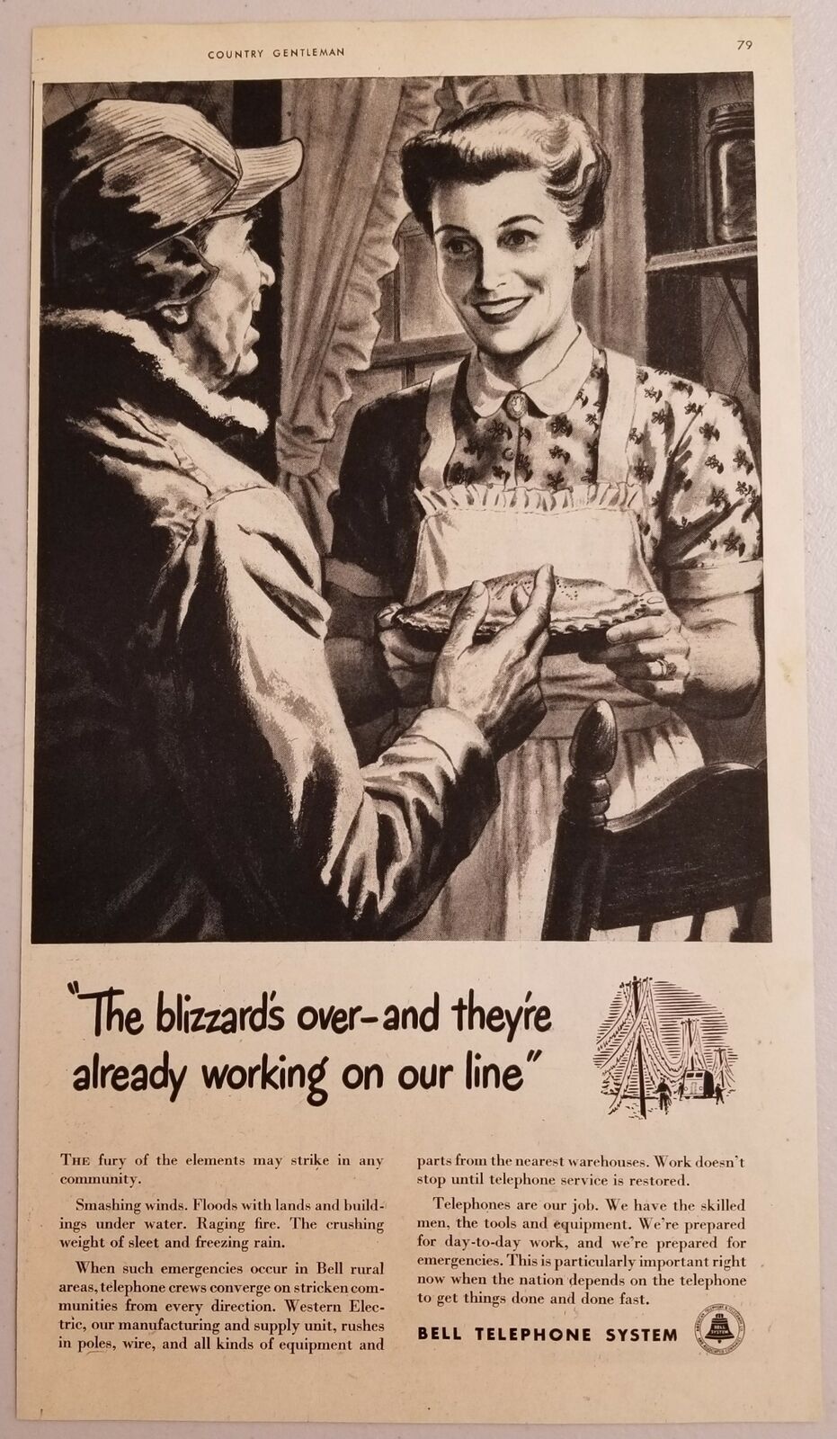 1950 Print Ad Bell Telephone System Farm Lady Gives Farmer a Pie