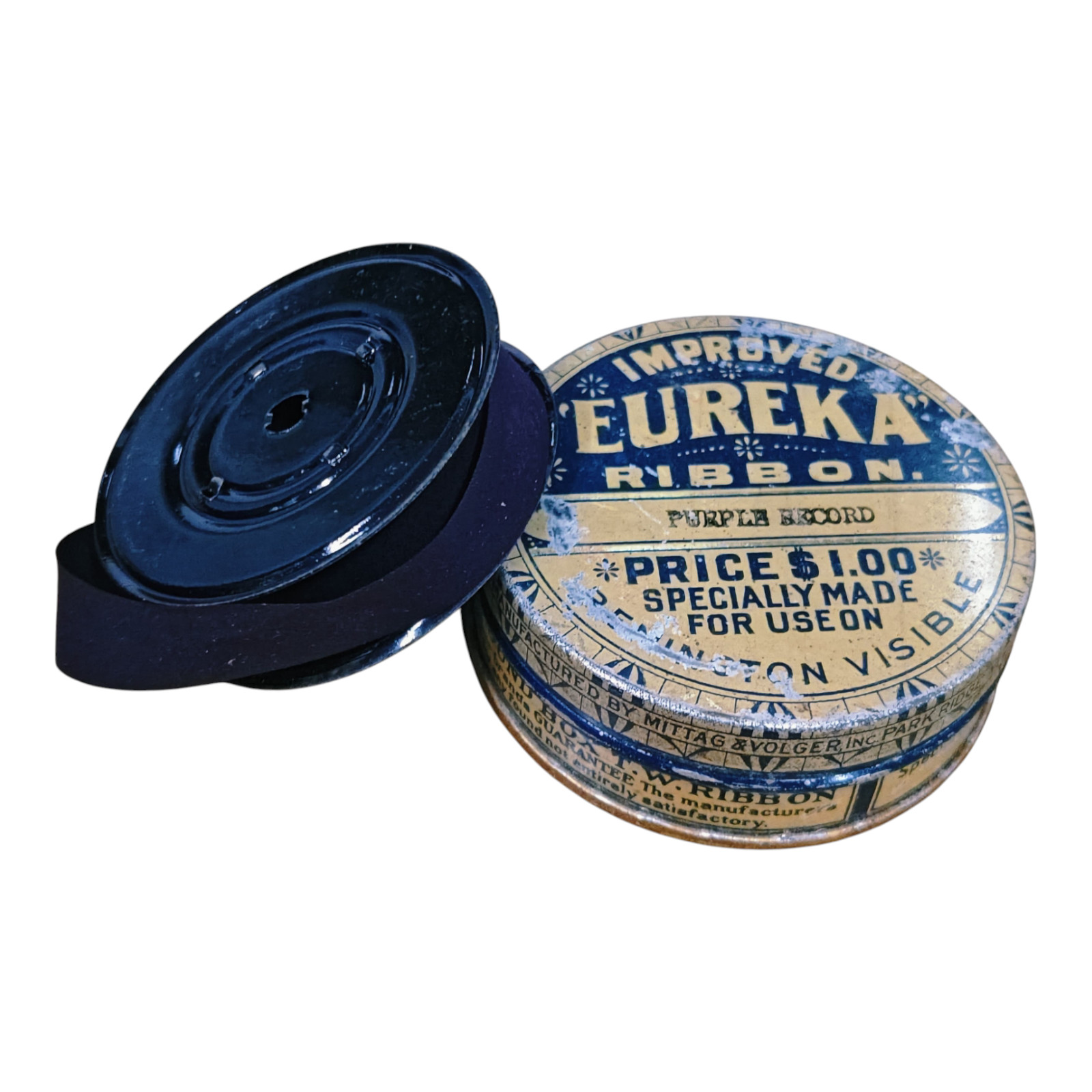 1920 Old Antique Vintage Improved Eureka Typewriter Ribbon Tin box unused USA