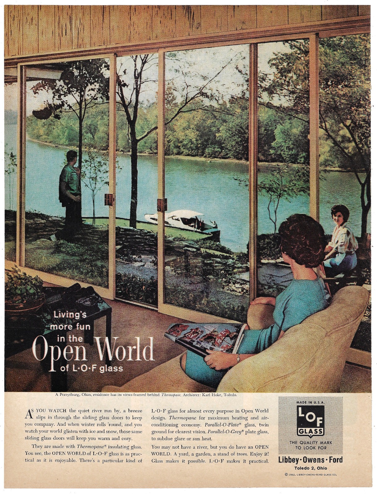 Libbey Owens Ford Glass Vintage Ad 1960s Mid Century Modern Home Wall Art 1962