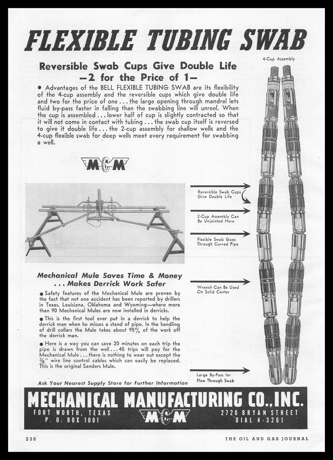 1947 Mechanical Mfg Co. Fort Worth Texas Flexible Tubing Swab Oil & Gas Print Ad