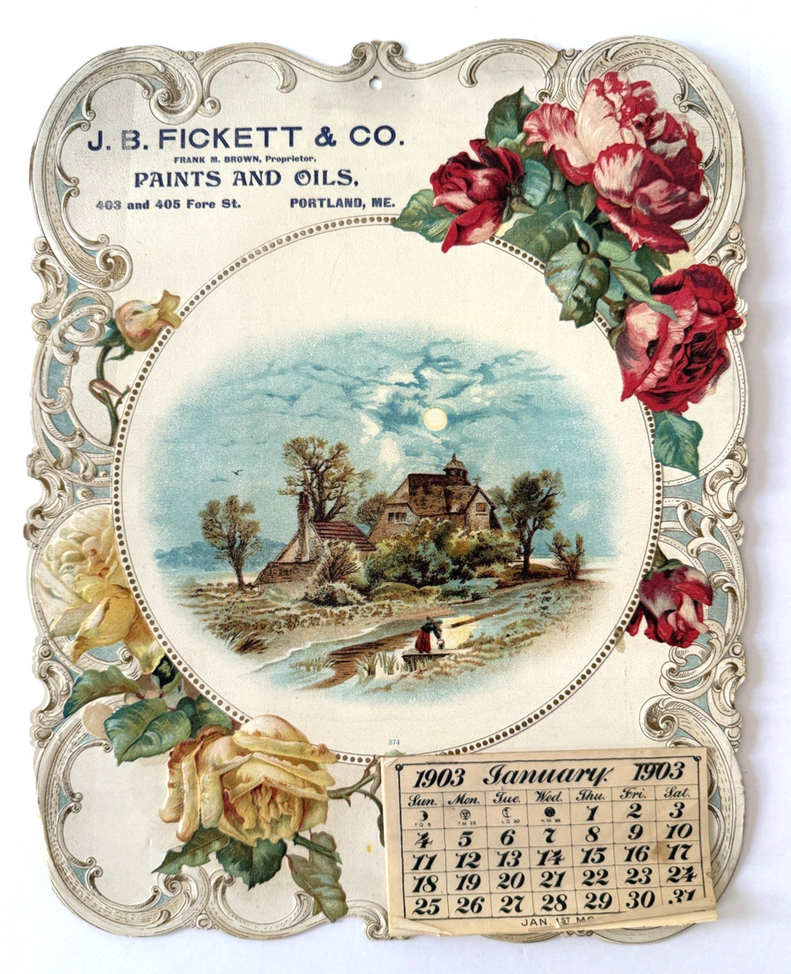 1903 Calendar Die-Cut Advertising Paints Portland Maine 12 Month Flip