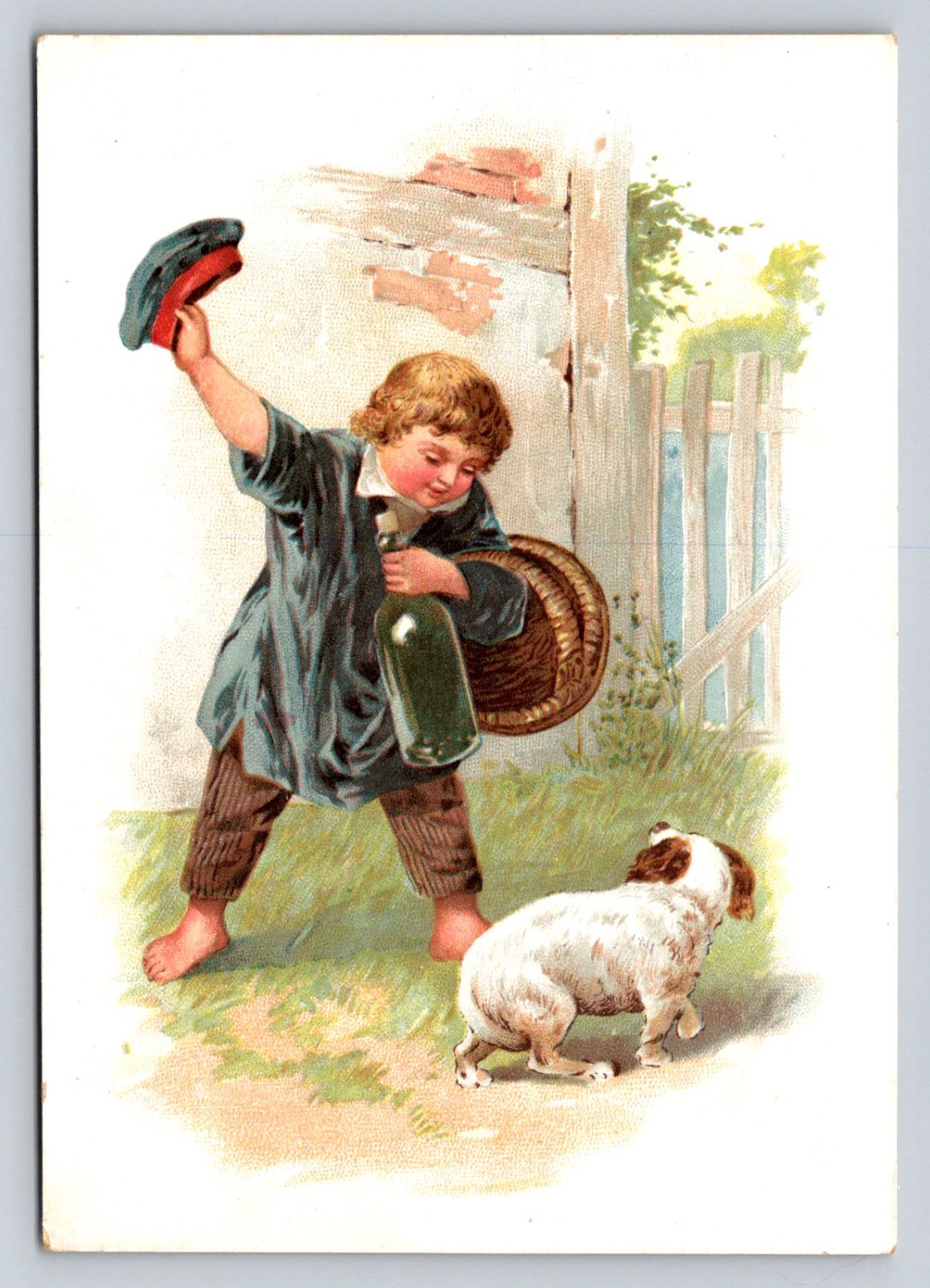 Boy Bottle Dog Unbranded Stock Victorian Trade Card P124