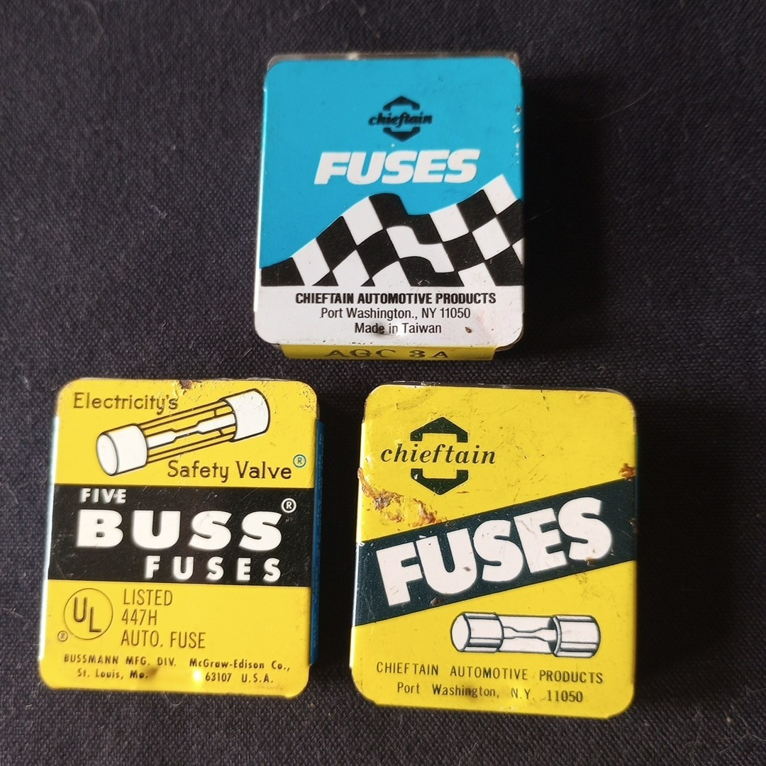 Vintage Automotive Fuse Tins Lot of 3 Empty Bussmann Chieftain Garage Decor