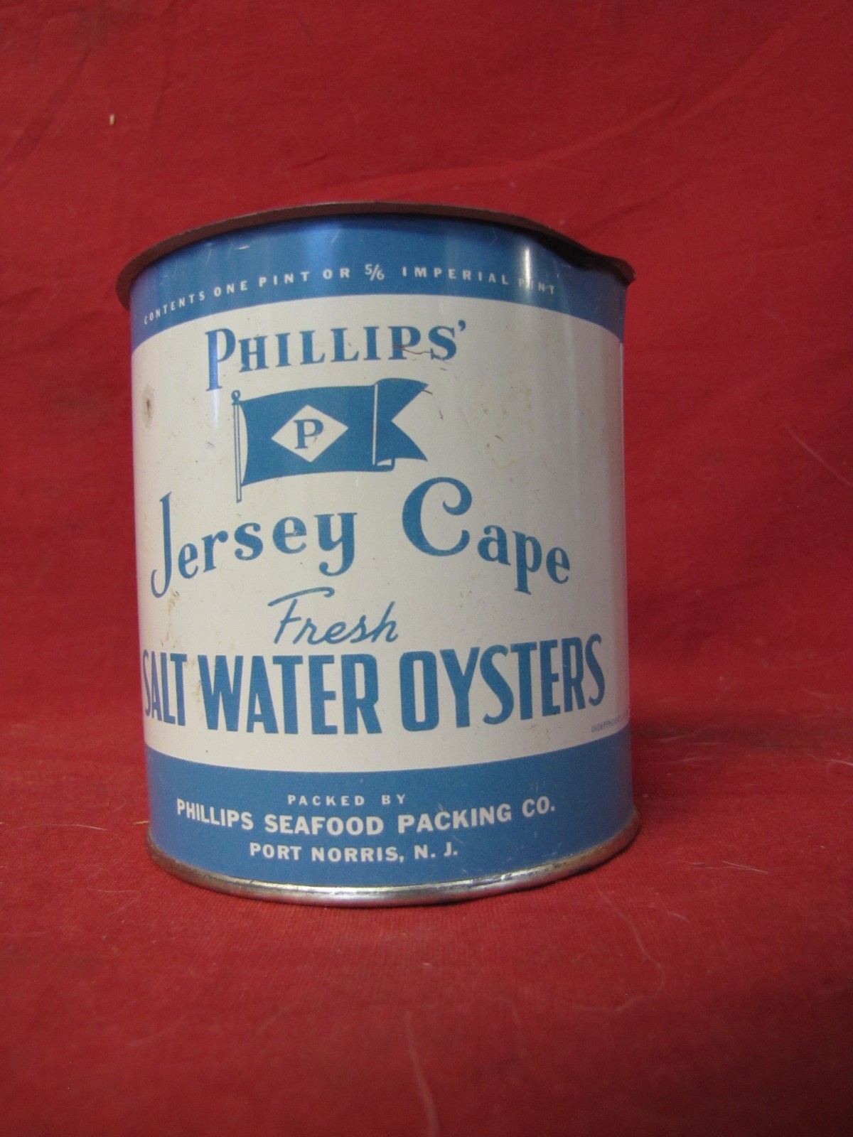 ANTIQUE PINT PHILLIPS JERSEY CAPE OYSTERS CAN PORT NORRIS NJ SEAFOOD