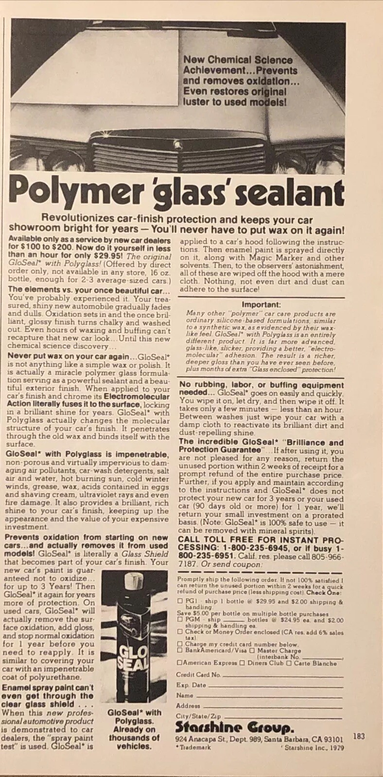 1979 GloSeal Polymer Glass Sealant VTG 1970s 70s PRINT AD Starshine Group