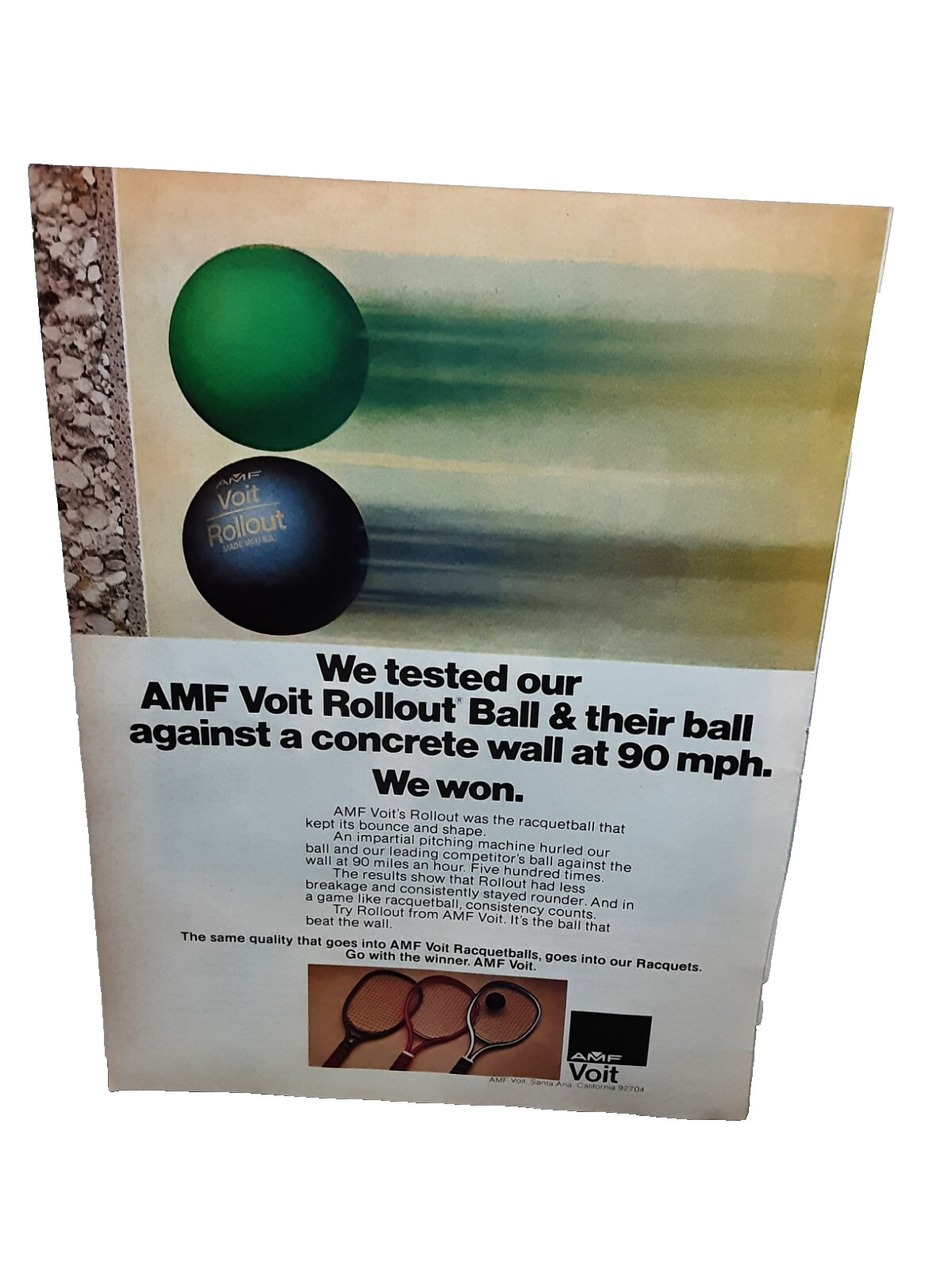 Vintage 1977 Print Ad AMF Voit Rollout Ball Racquet Ball Original 1970s