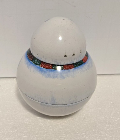 Multicolor Roly Poly Tin Snowman 3 1/2″ Tall. The Tin Box Company of America