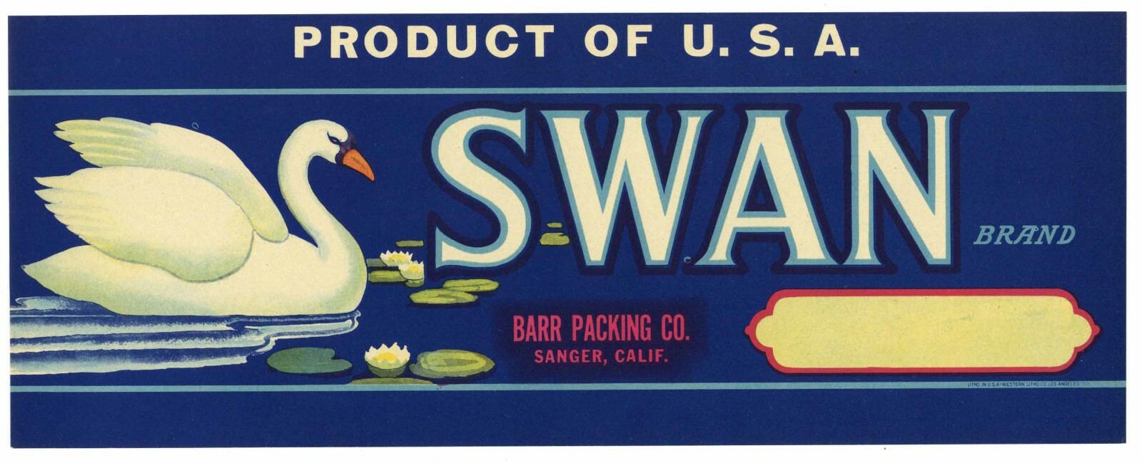 SWAN Brand, Sanger, Barr Packing *AN ORIGINAL PRODUCE CRATE LABEL* tall