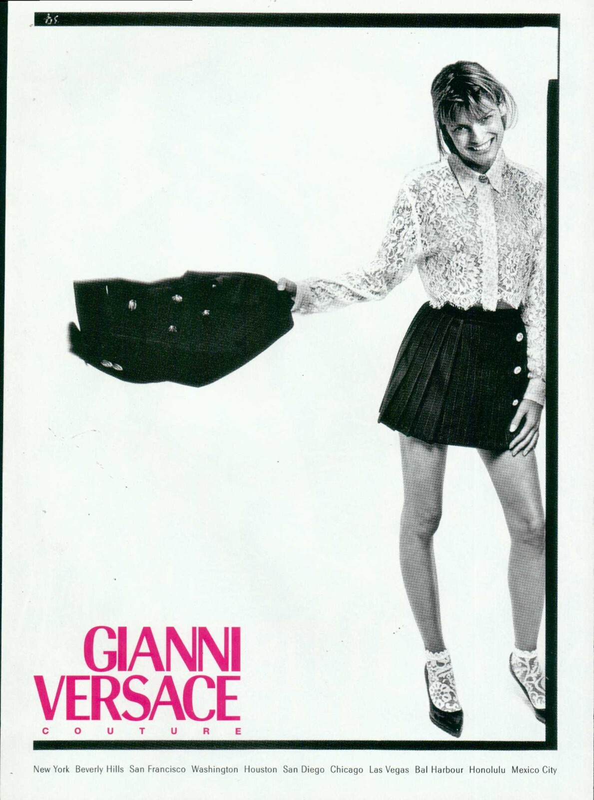 Versace Linda Evangelista Magazine Print Ad Couture Long legs High heels 1p 1994