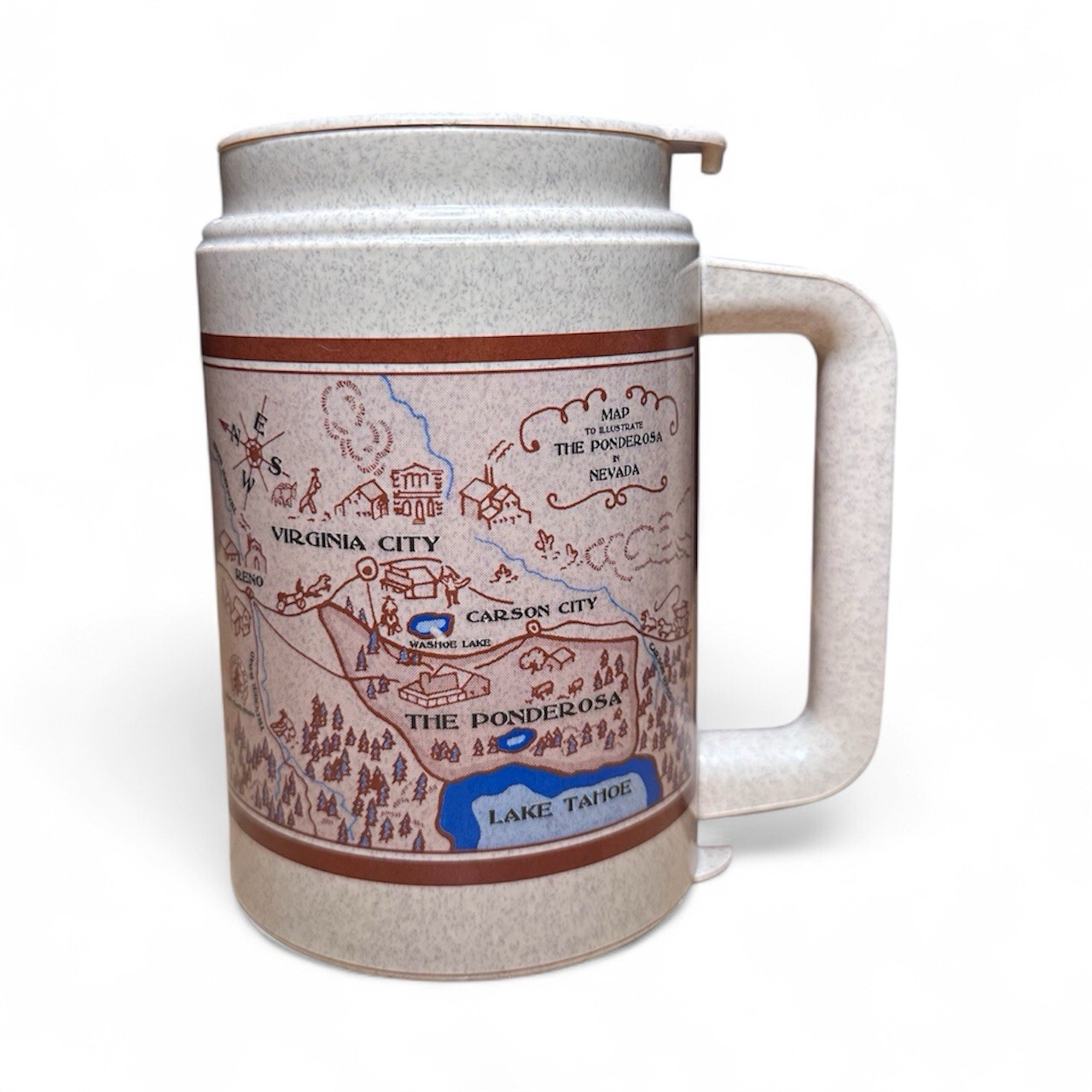 Vintage The Ponderosa Nevada Lake Tahoe Carson City Whirley Thermos Travel Mug