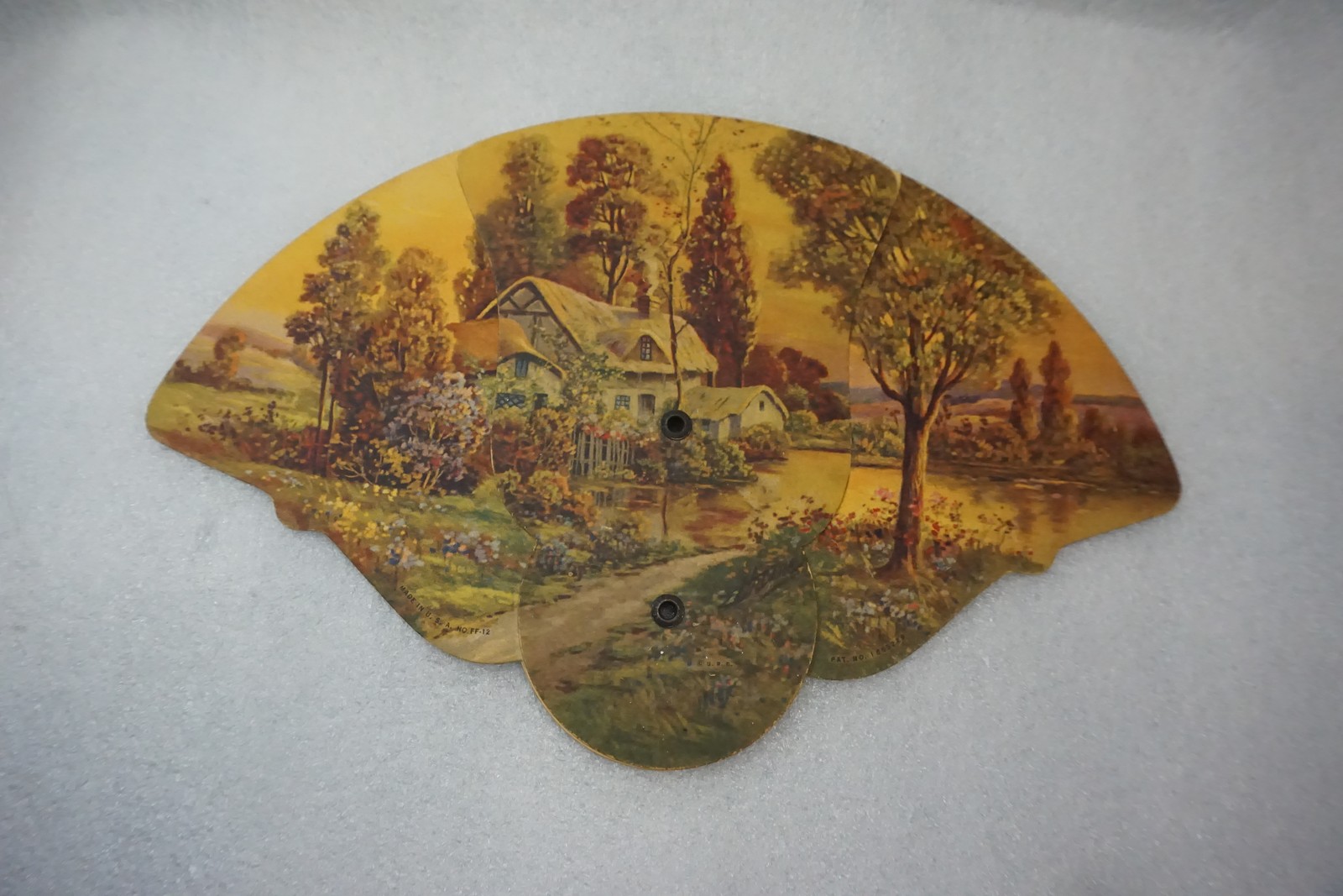 Vintage Kepner Funeral Home Advertising Folding Fan Cottage Landscape H.K. Voelp