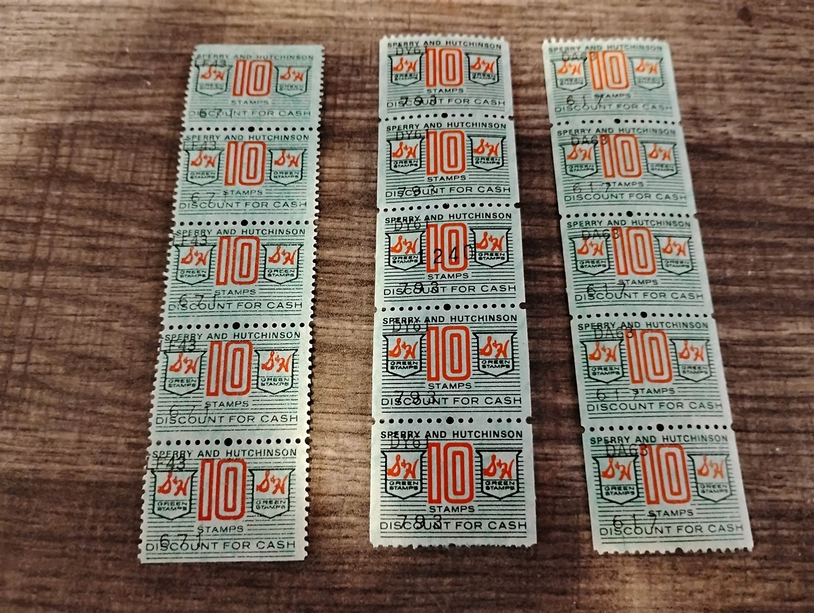 15x Sperry and Hutchinson S&H Green Stamps 10 Unit Unused Vintage Three Strips