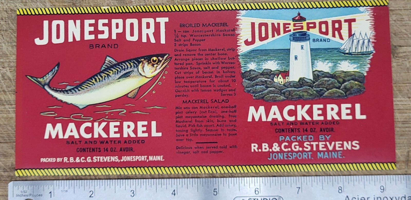 ADVERTISING Label Jonesport Mackerel Maine Stevens