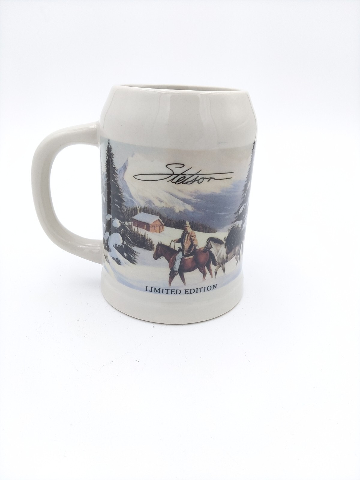 Stetson Limited Edition Beer Mug Stein Western Cowboy Horses Winter 5.5″ 18oz