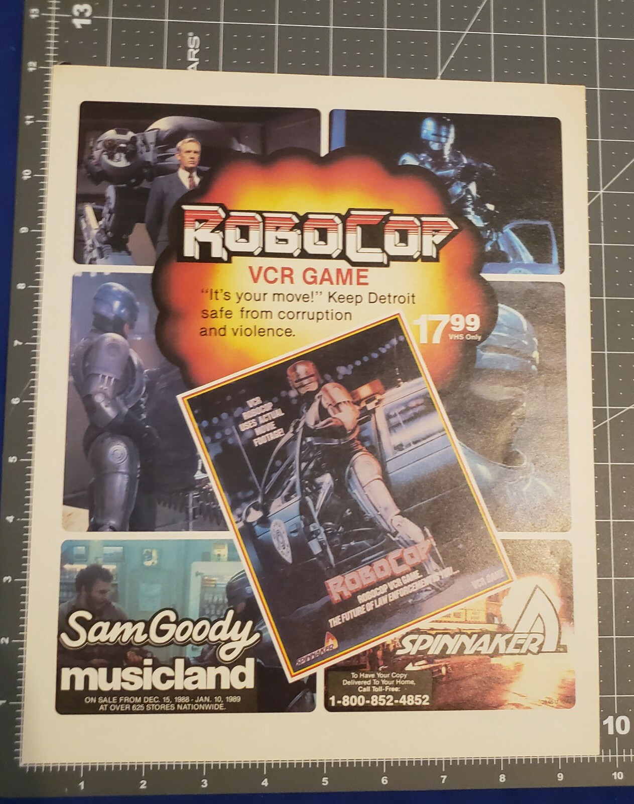 1989 ROBOCOP VCR GAME PRINT AD Original Vintage Full Color Sam Goody