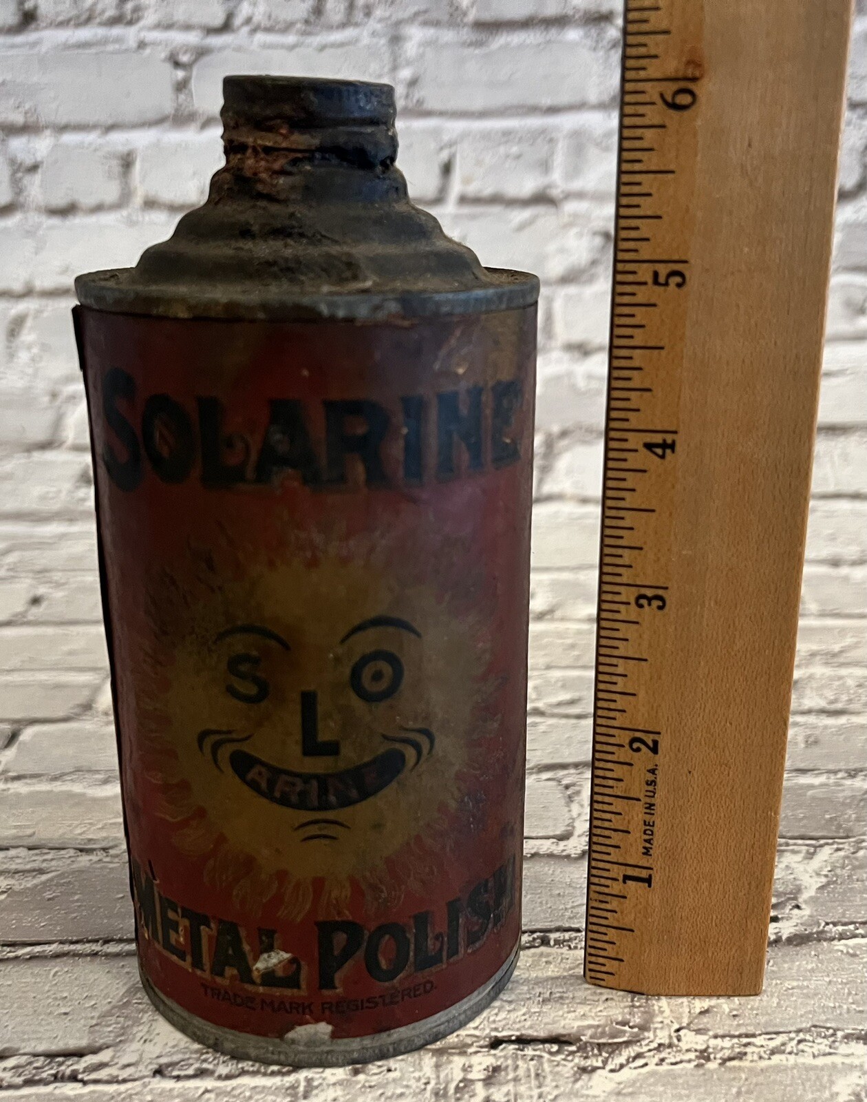 Antique Solarine Metal Polish Tin Can w/ Paper Label Chicago USA