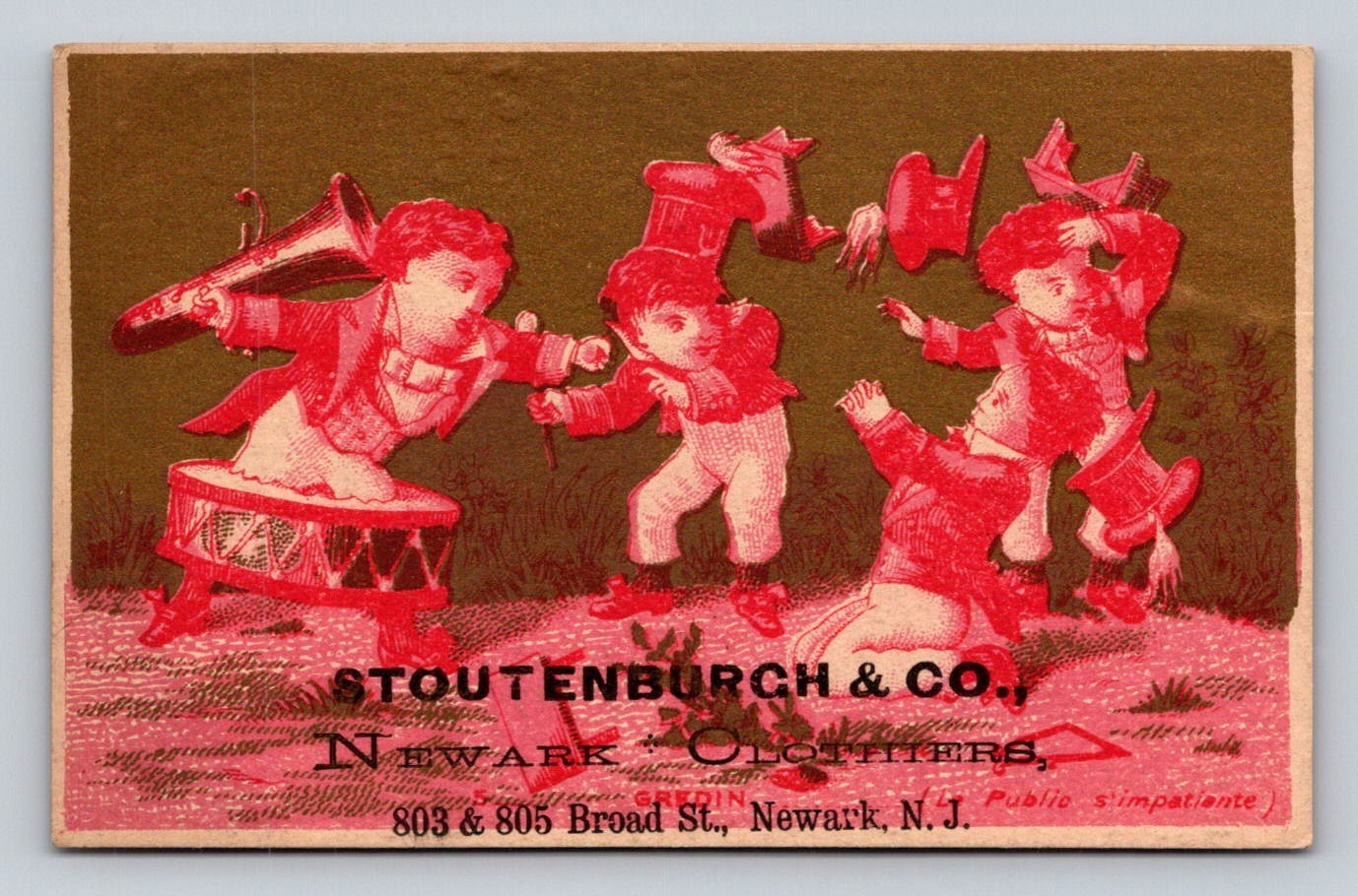 Stoutenburgh Newark Clothiers Musician Drum Trade Card P485