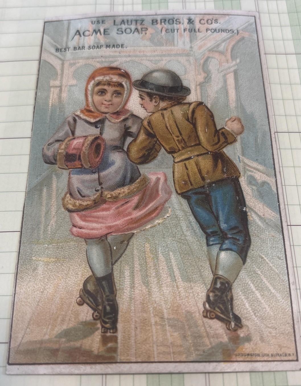 Lautz Bros Marseilles White Soap Victorian trade card Boy Girl Roller Skating