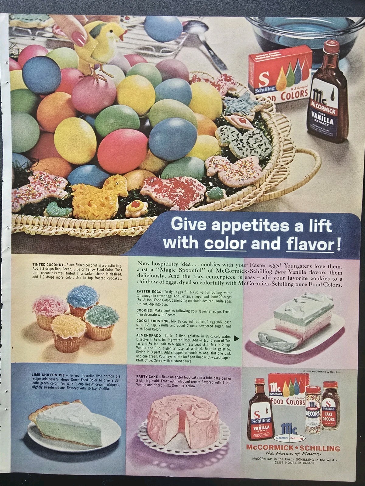 1962 McCormick Schilling Food Colors Vanilla Easter Eggs Vintage Ad