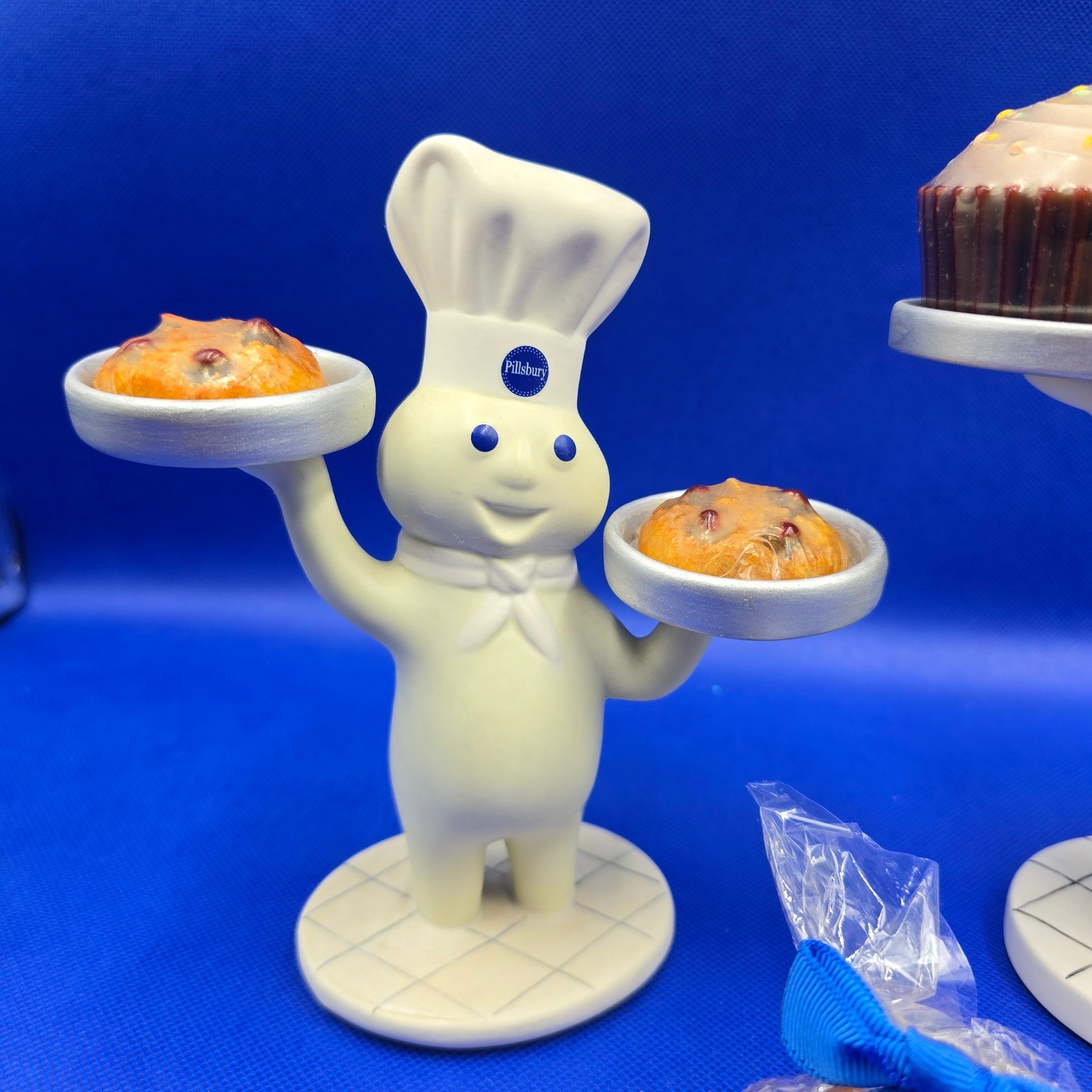 Vintage Pillsbury Doughboy ceramic candle holder Set Cupcake Cookies Kitchen 2pc