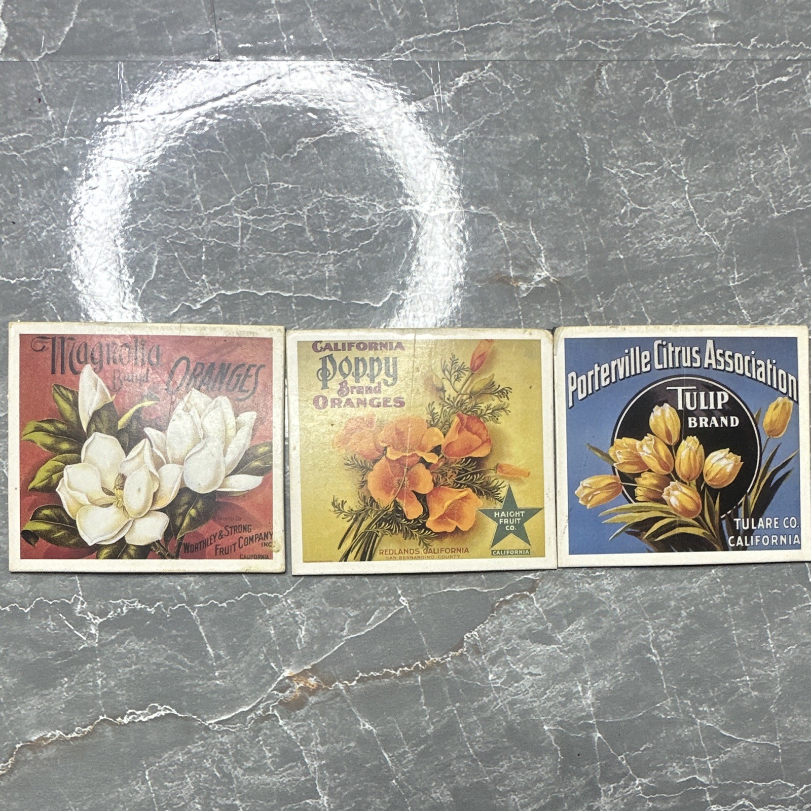 Magnolia, California Poppy & Tulip Brand Vintage Fruit Crate Labels Lot of 3