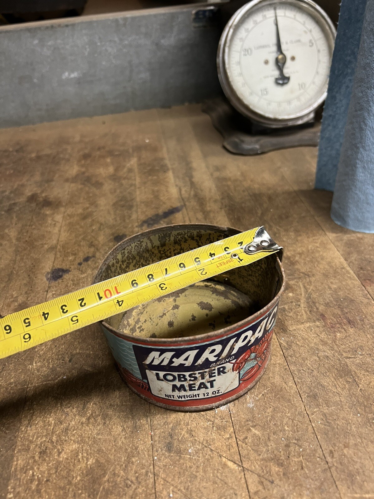 Vintage Old Maripac Brand Lobster Meat Seafood Metal Empty Tin Can 12 Oz USA