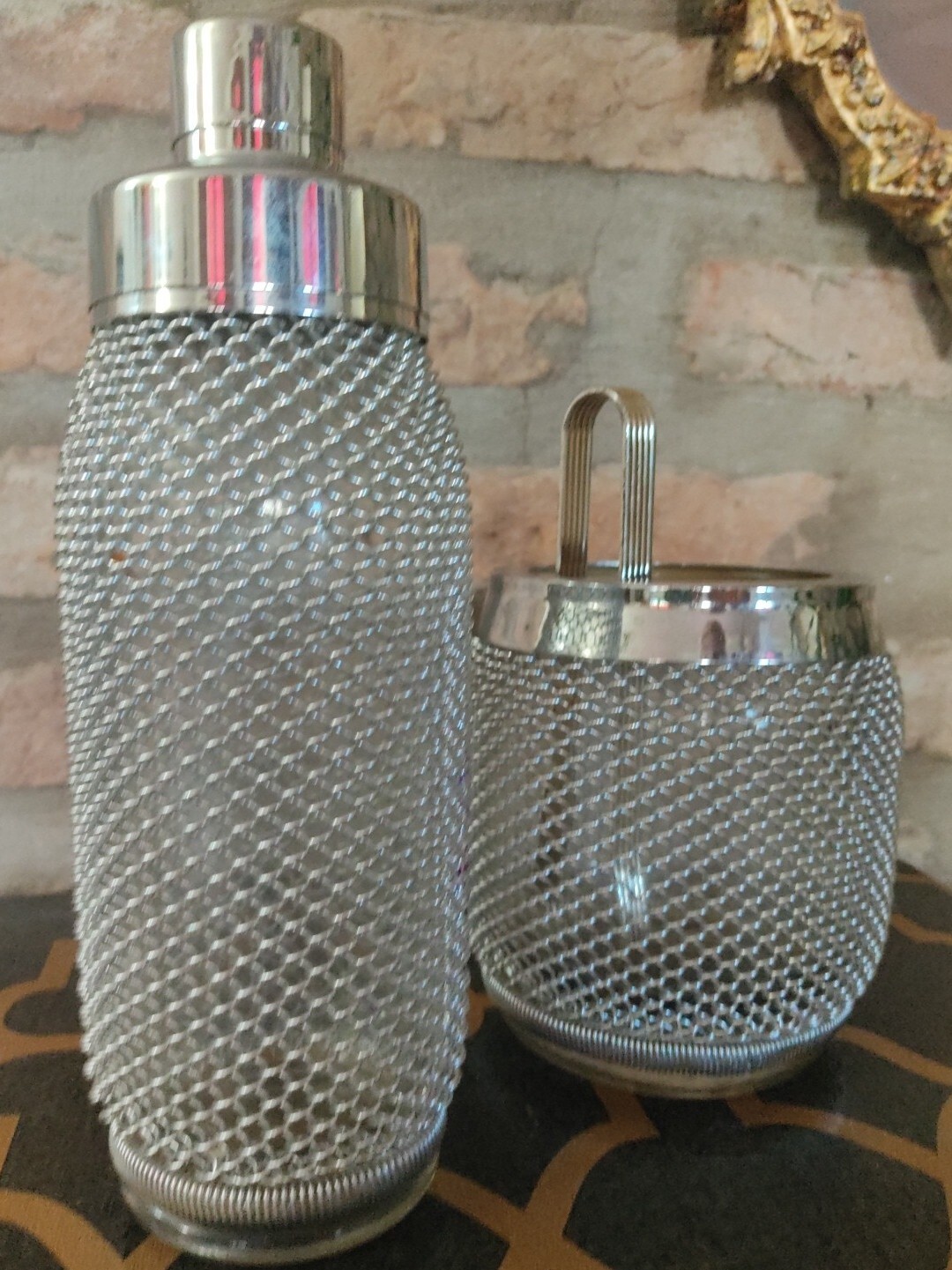 Shaker, Ice Holder Glass Metal Mesh VINTAGE BAR PUB